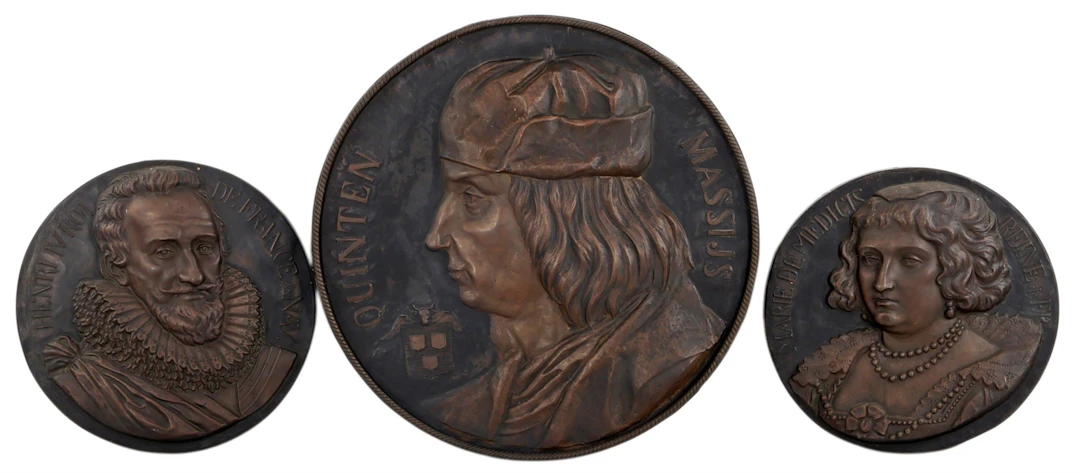 3 koperen wandborden met beeltenisen van Quinten Massijs