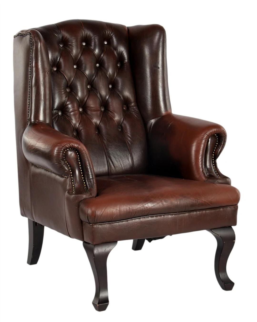 Bruin gecapitonneerde lederen Chesterfield oorfauteuil