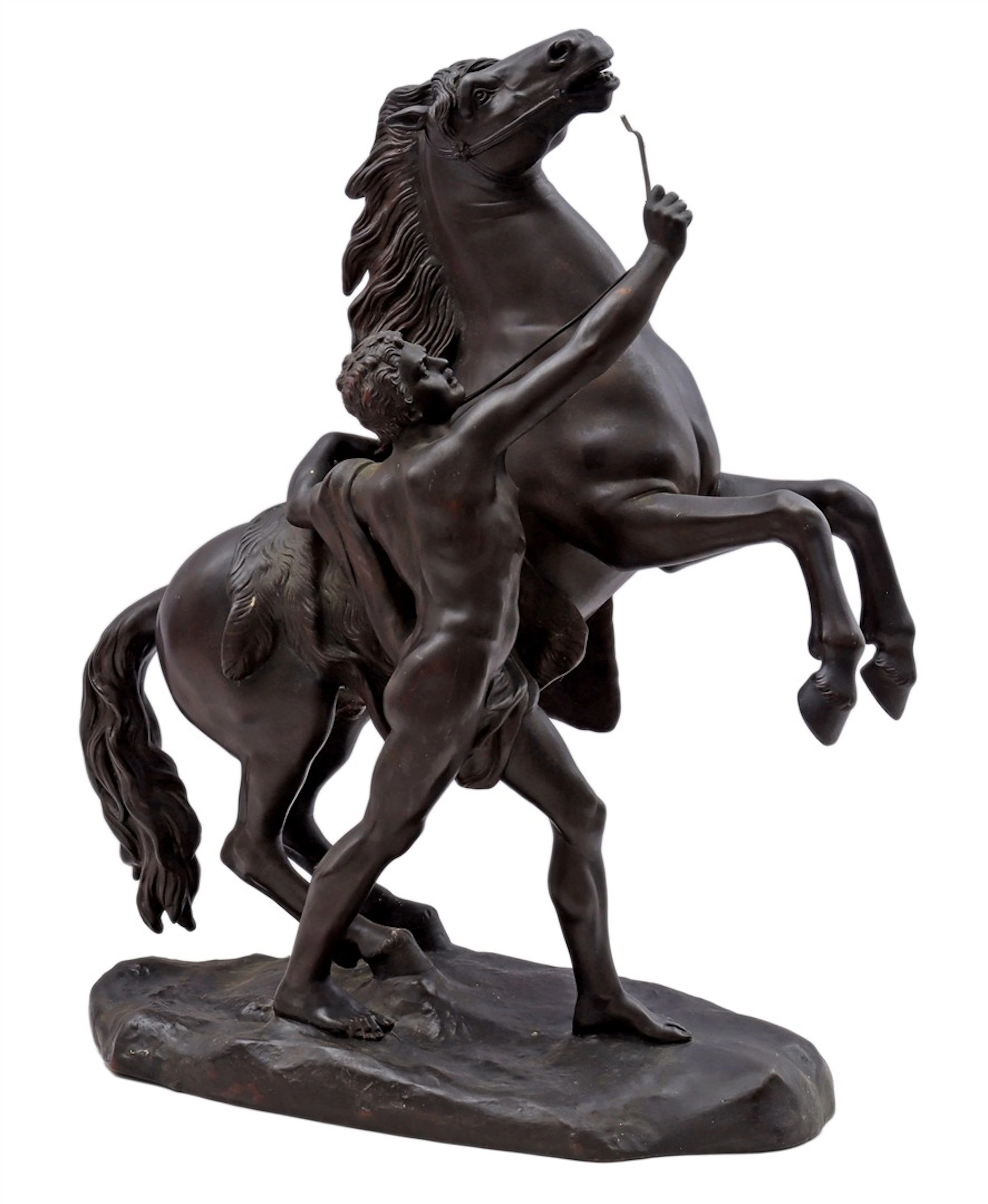Zamac beeld van een man met steigerend paard