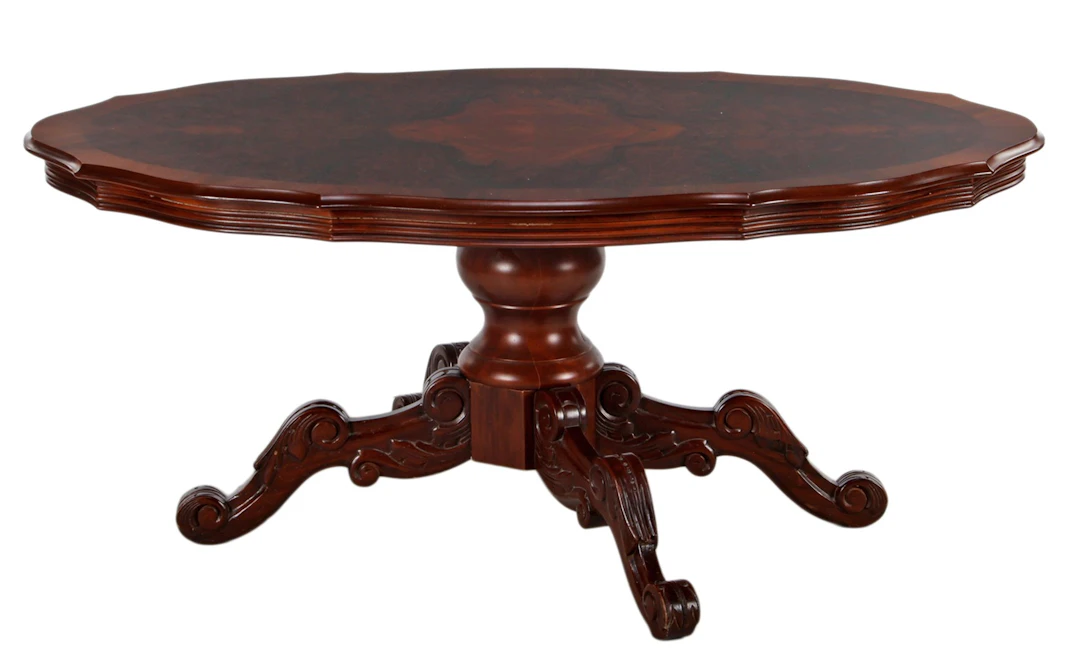 Noten- en wortelnotenfineer salontafel met gecontourneerd...