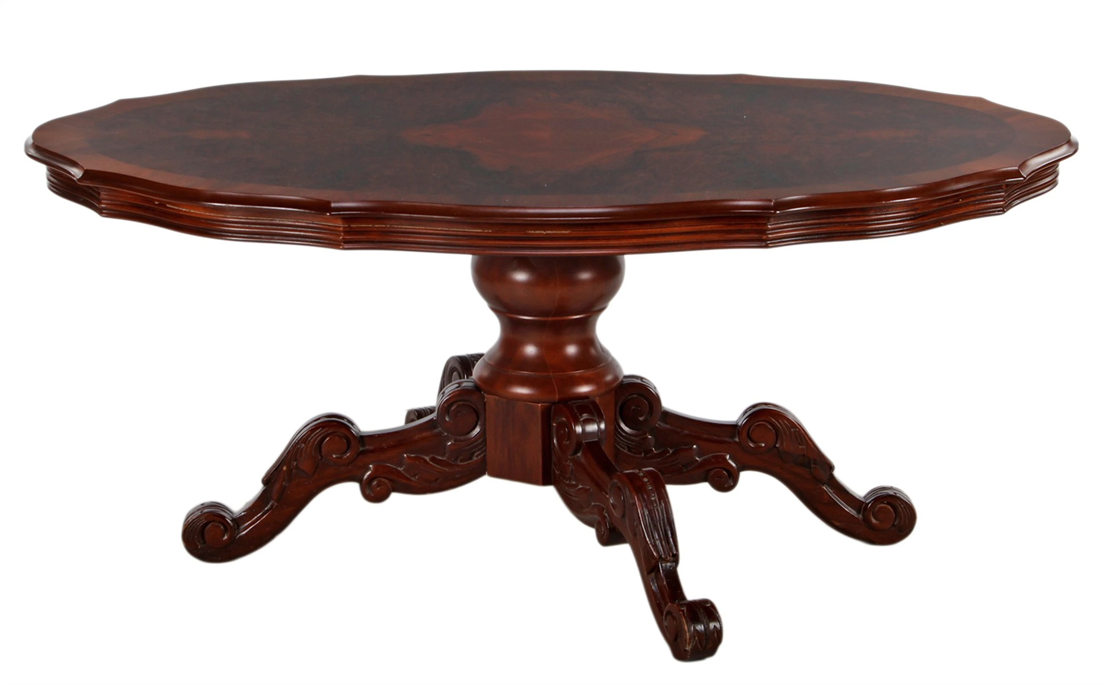 Noten- en wortelnotenfineer salontafel met gecontourneerd...