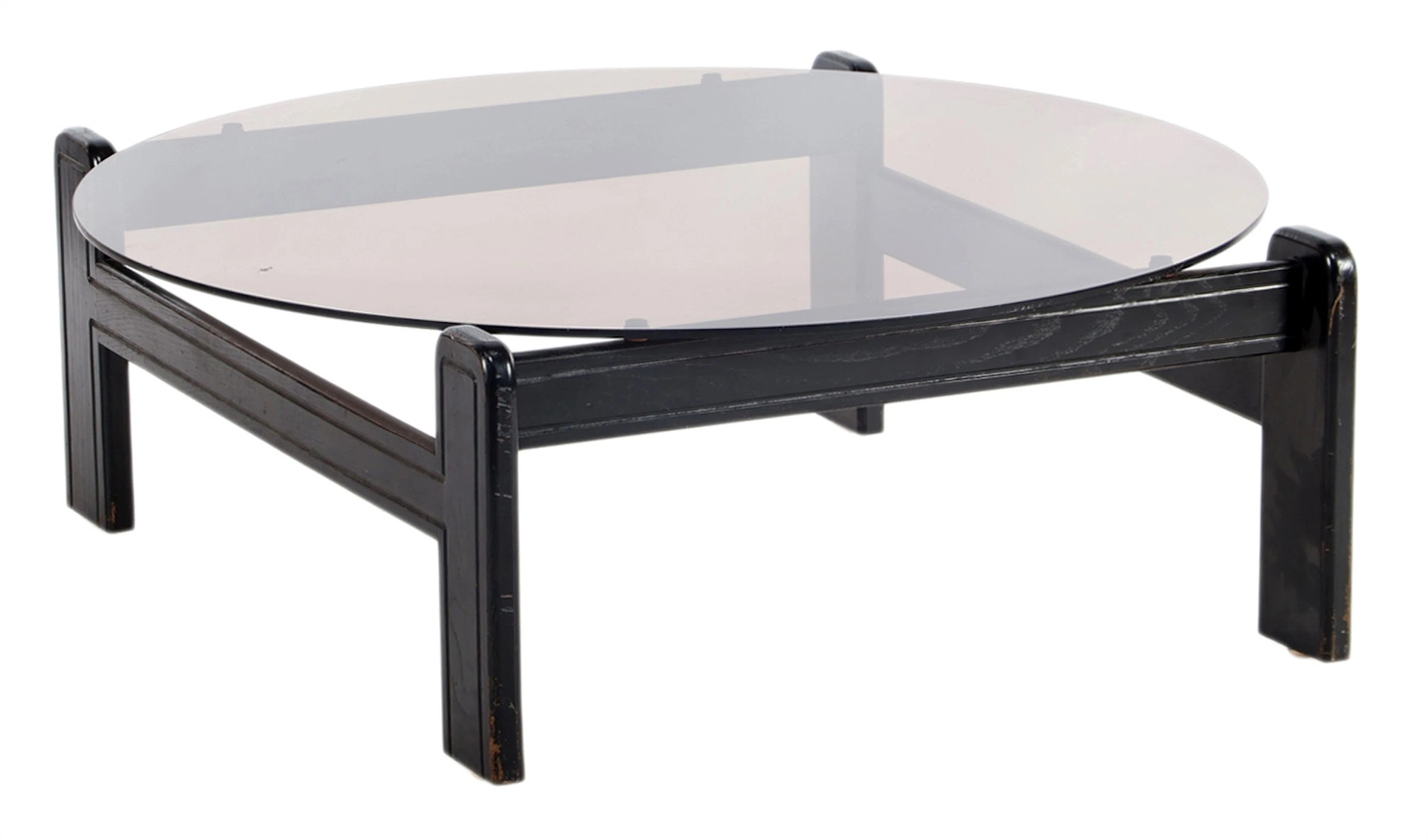 Gezwart eiken salontafel met rookglazen blad