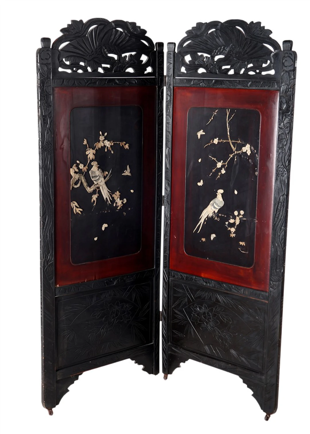 2-slags oosters kamerscherm met opgelegd decor met onder...