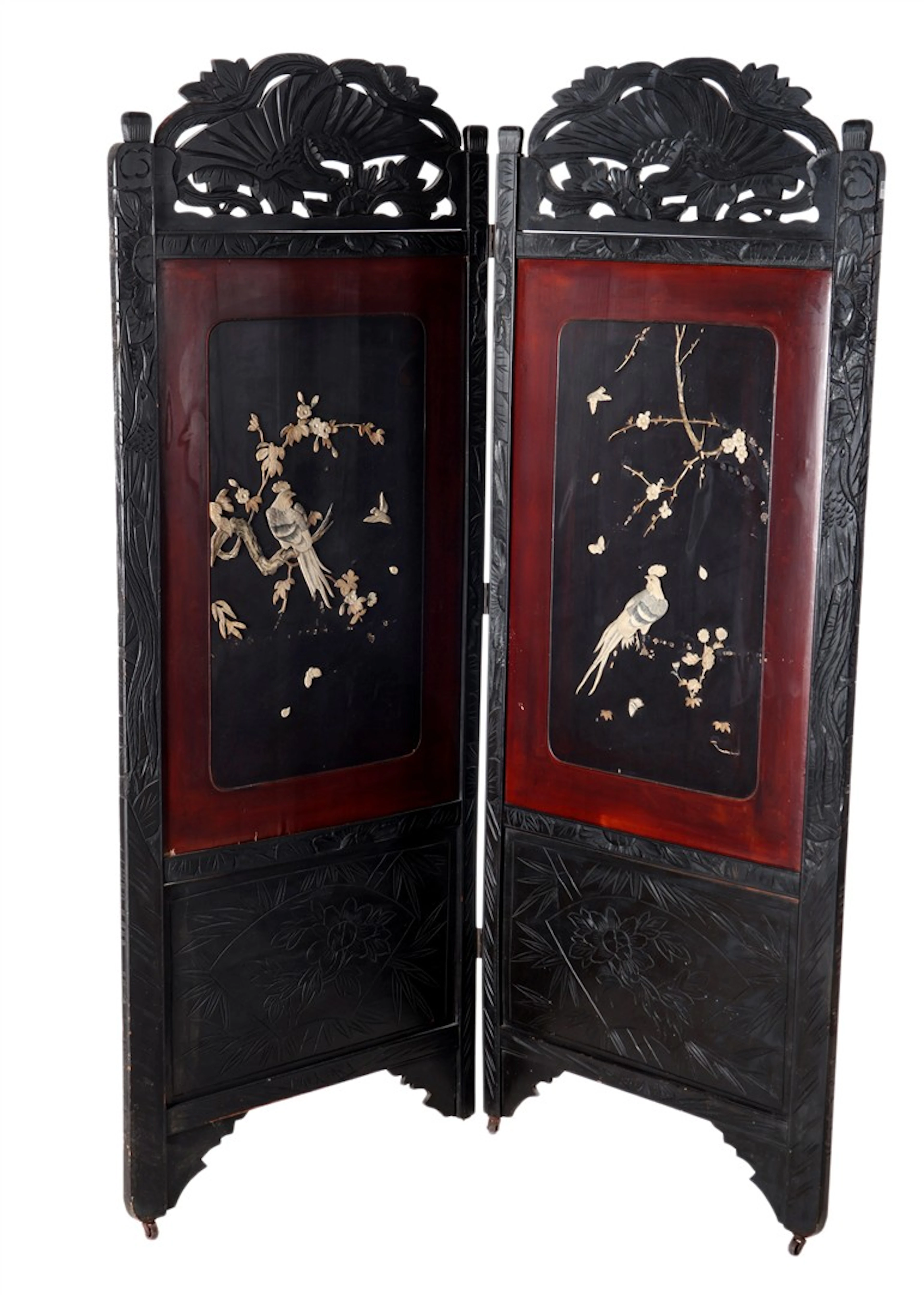 2-slags oosters kamerscherm met opgelegd decor met onder...