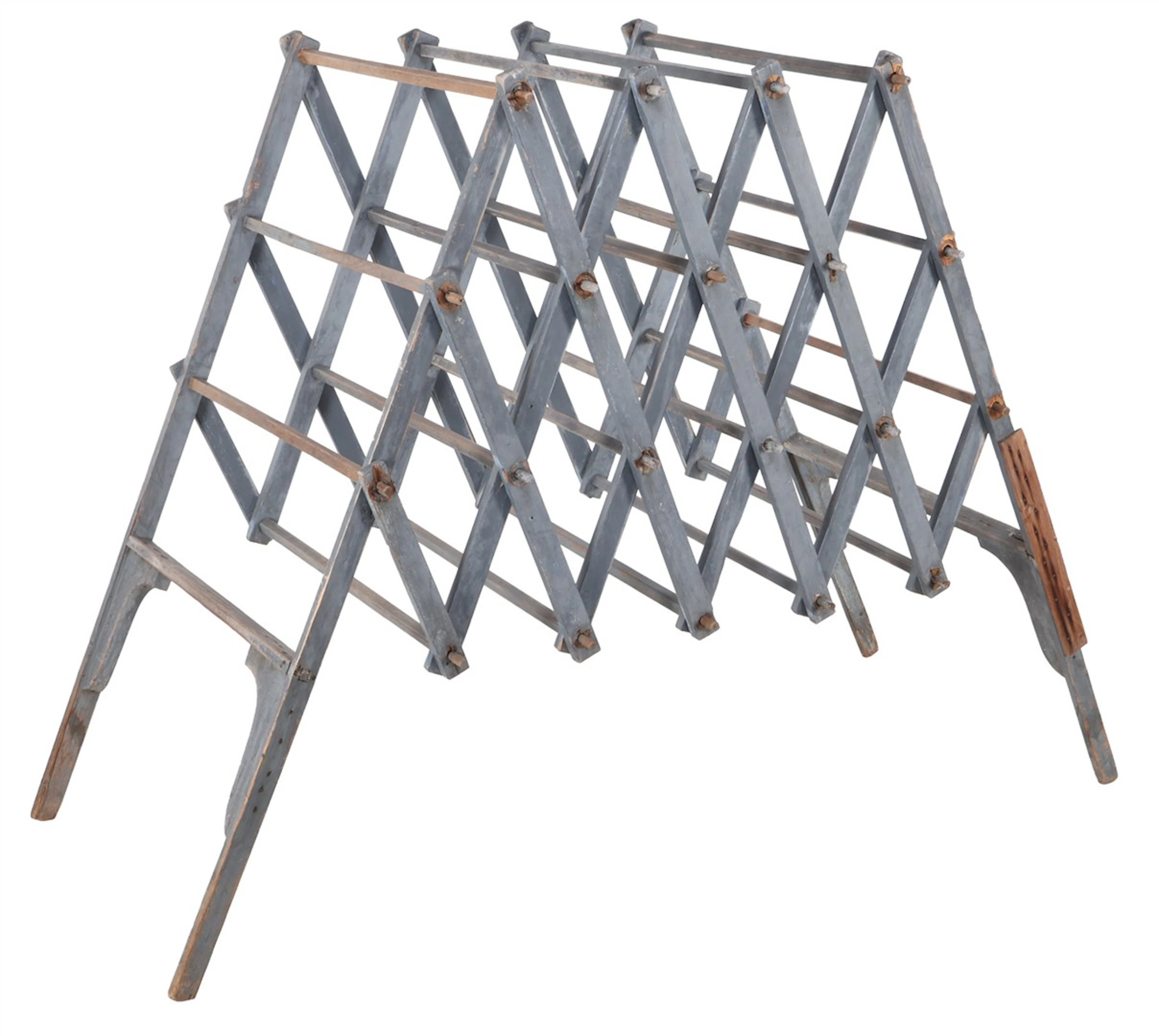 Blauw geschilderd houten wasrek