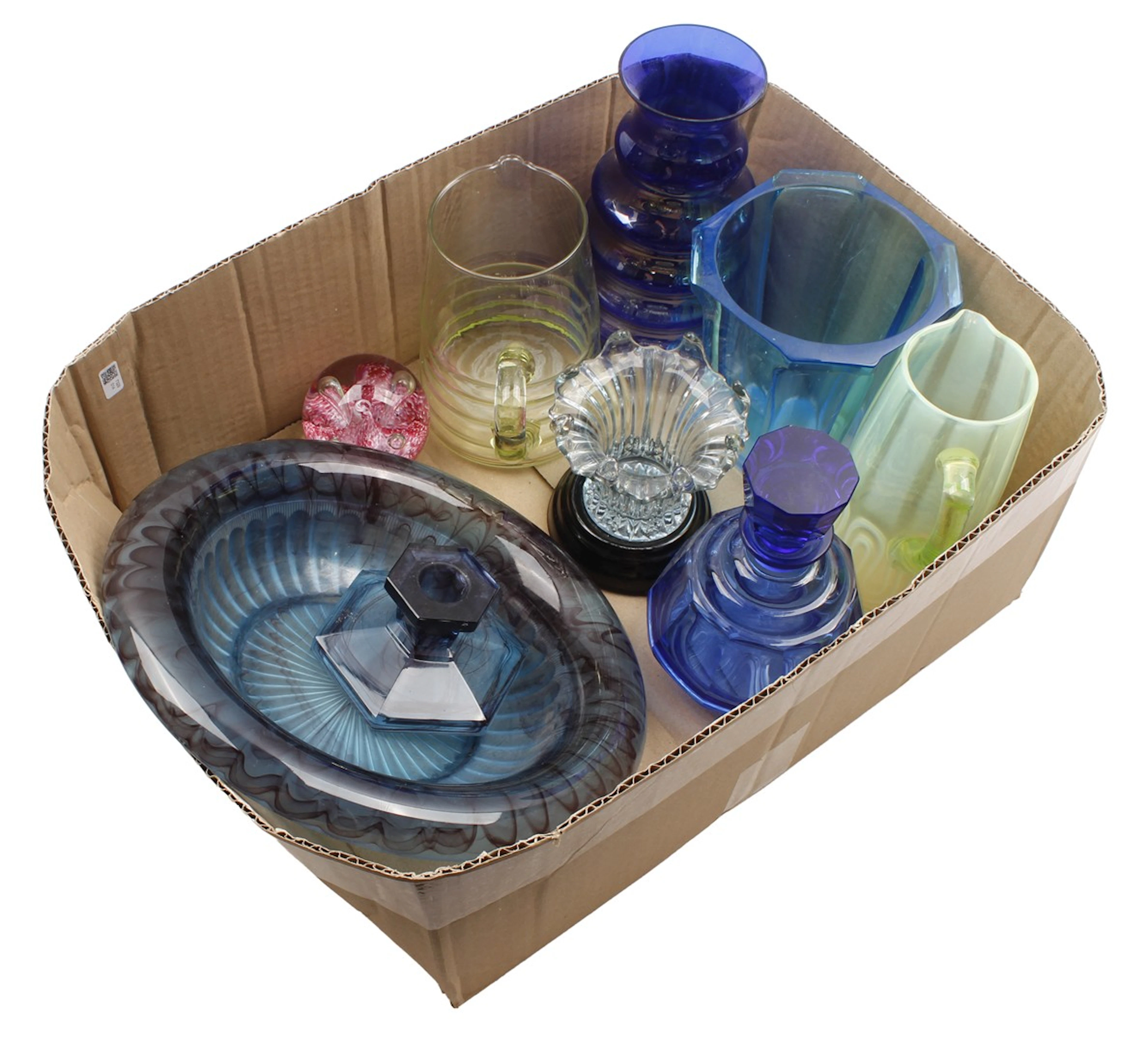 Doos met gekleurd glaswerk waaronder Art Deco
