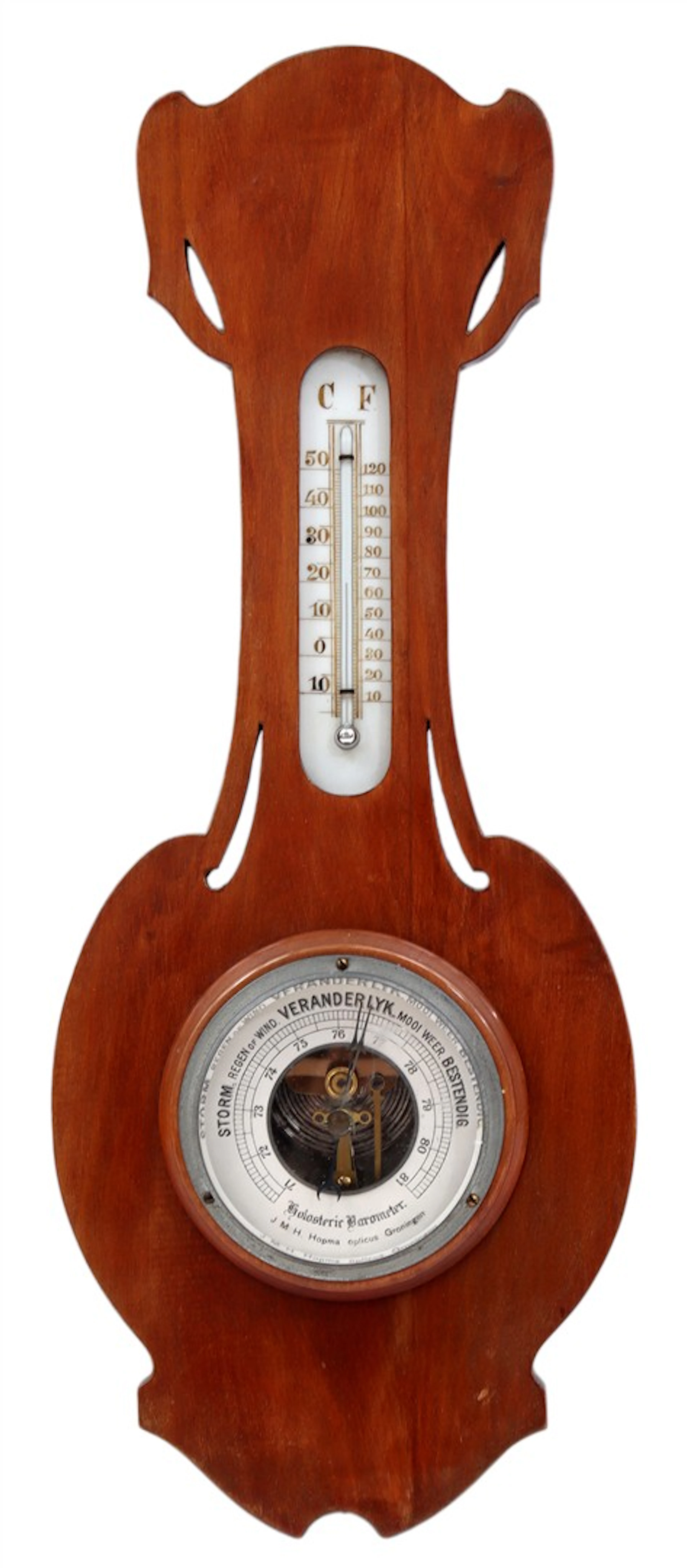 Barometer in notenhouten kast met adres J