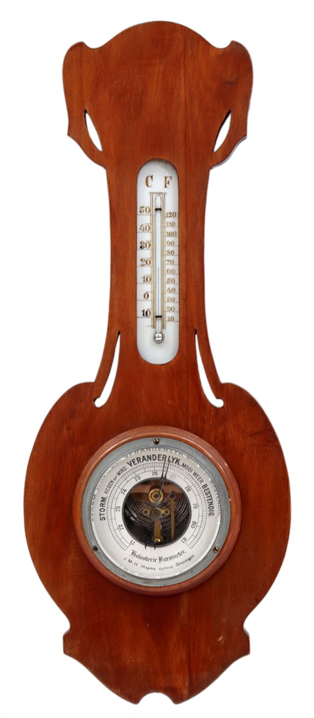 Barometer in notenhouten kast met adres J