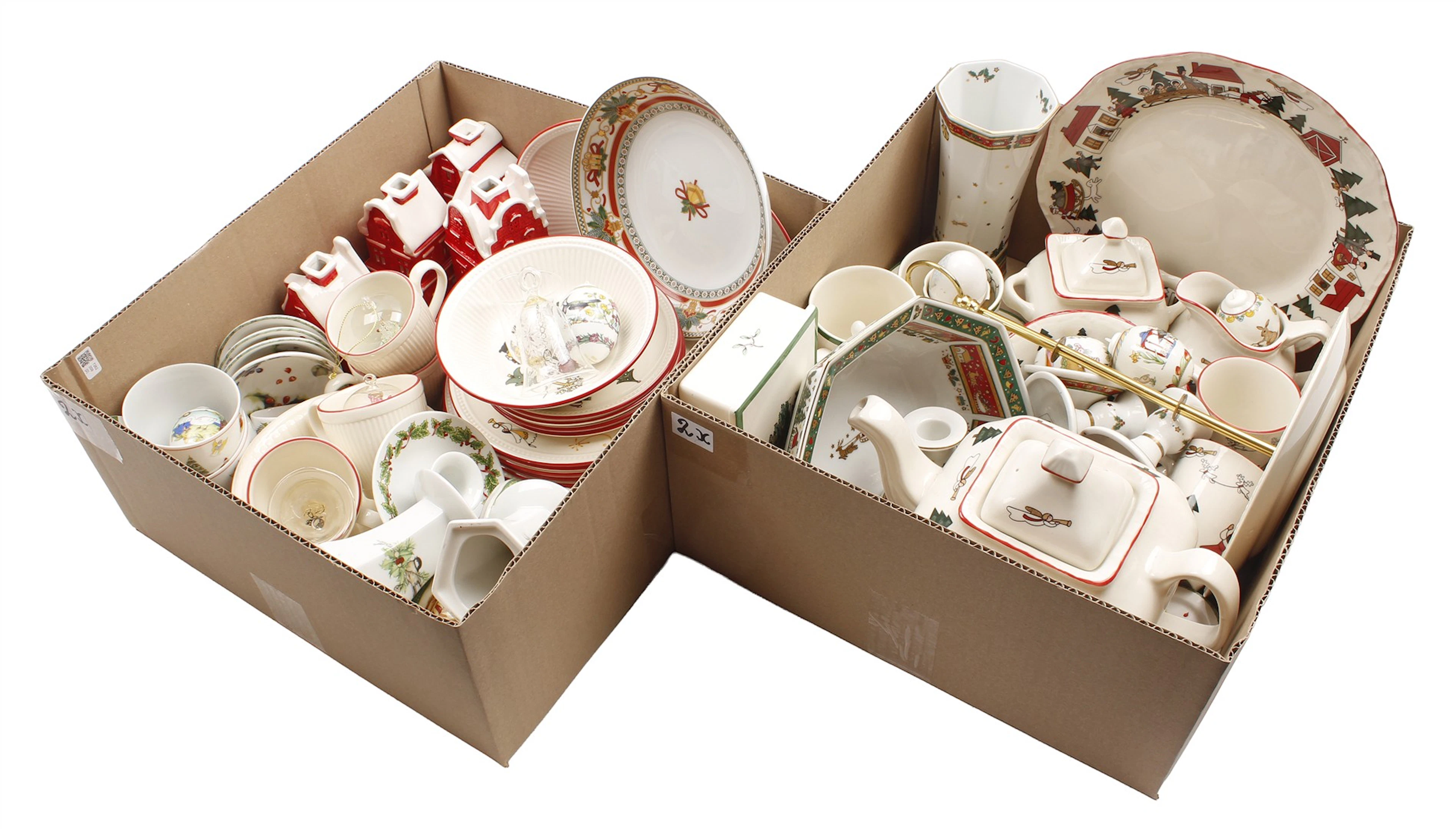 2 dozen kerstservies en kersthuisjes van verschillende merken