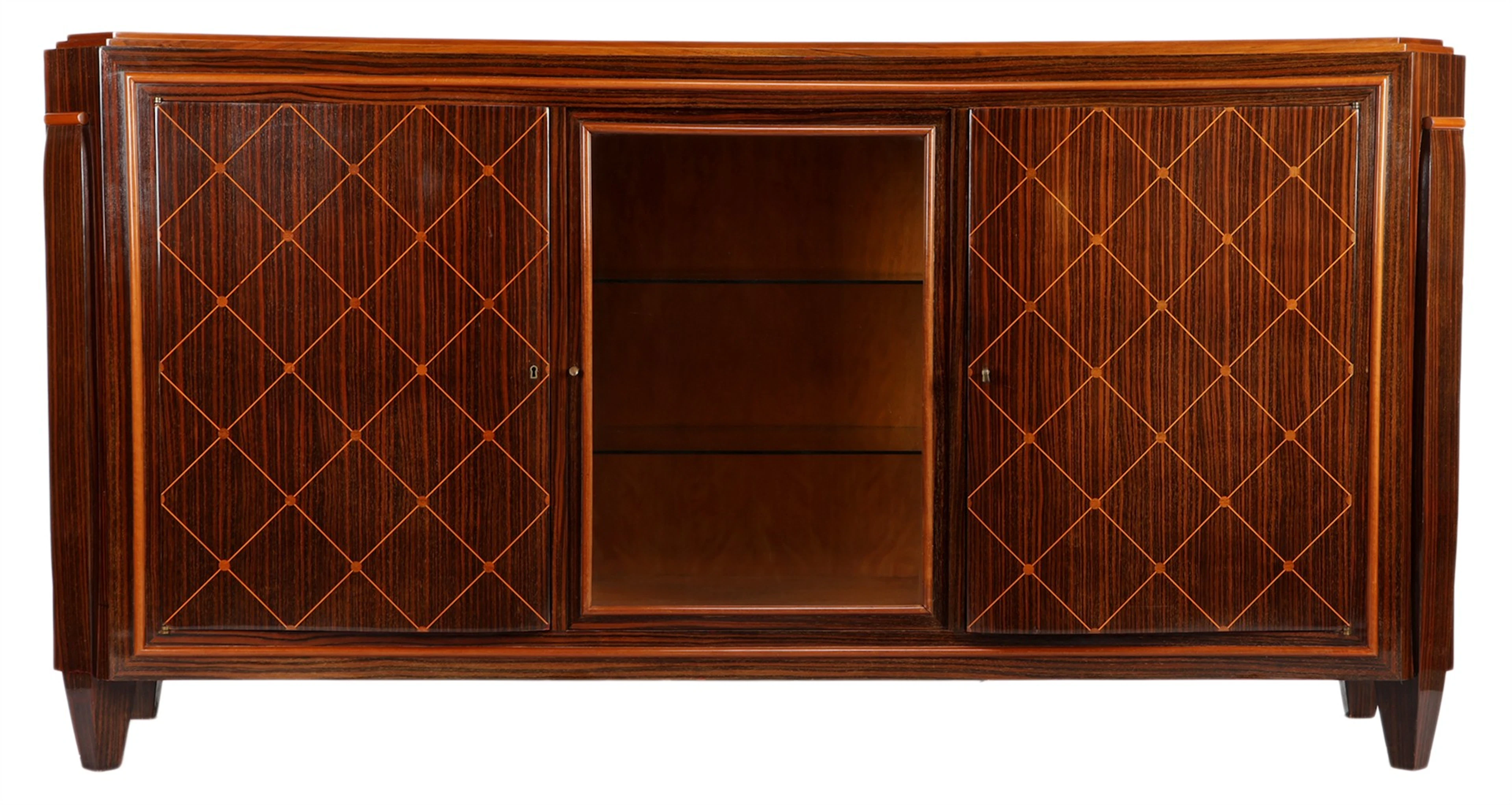 Art deco-stijl zebranofineer dressoir met beukenhouten accenten