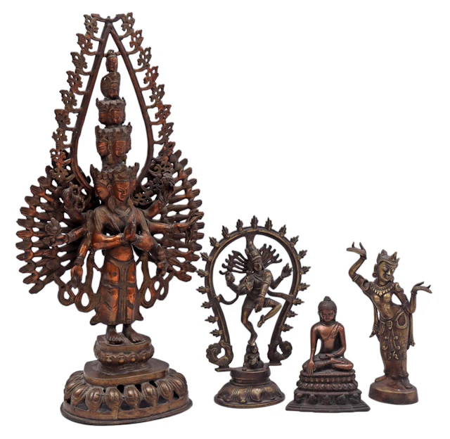 4 bronzen beelden waaronder Avalokiteshvara