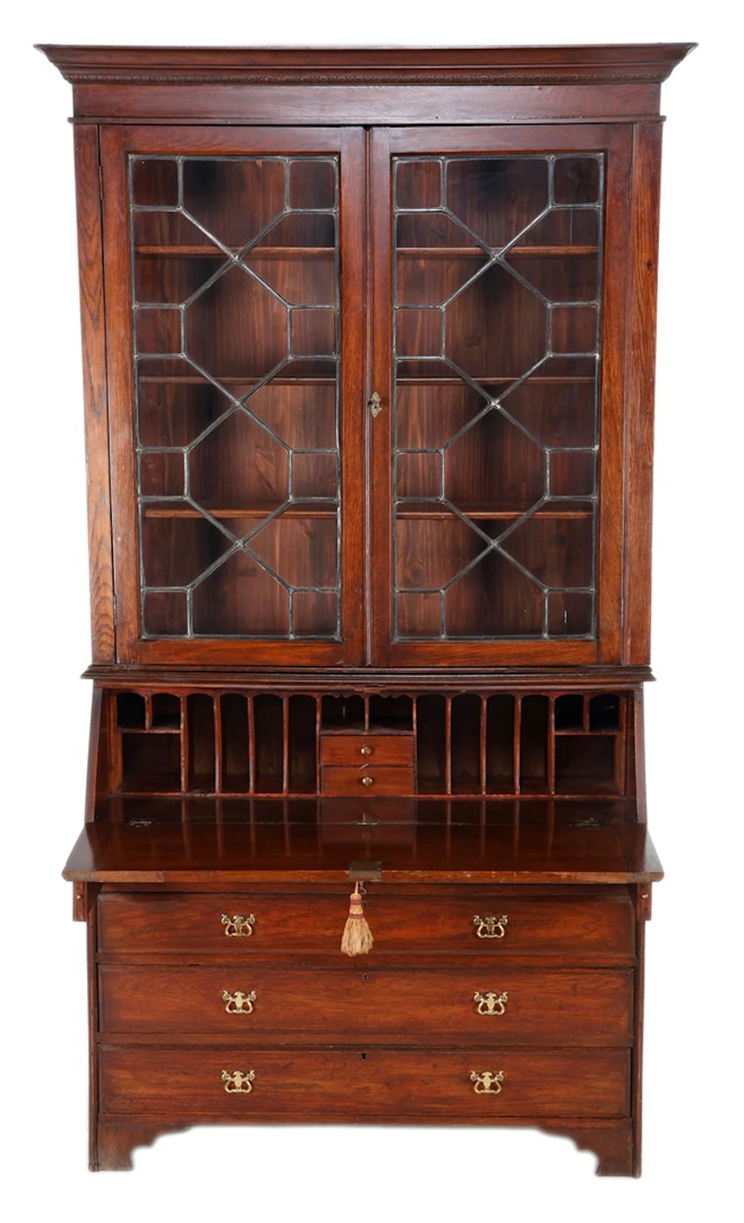 Eiken klepbureau met vitrine opstand