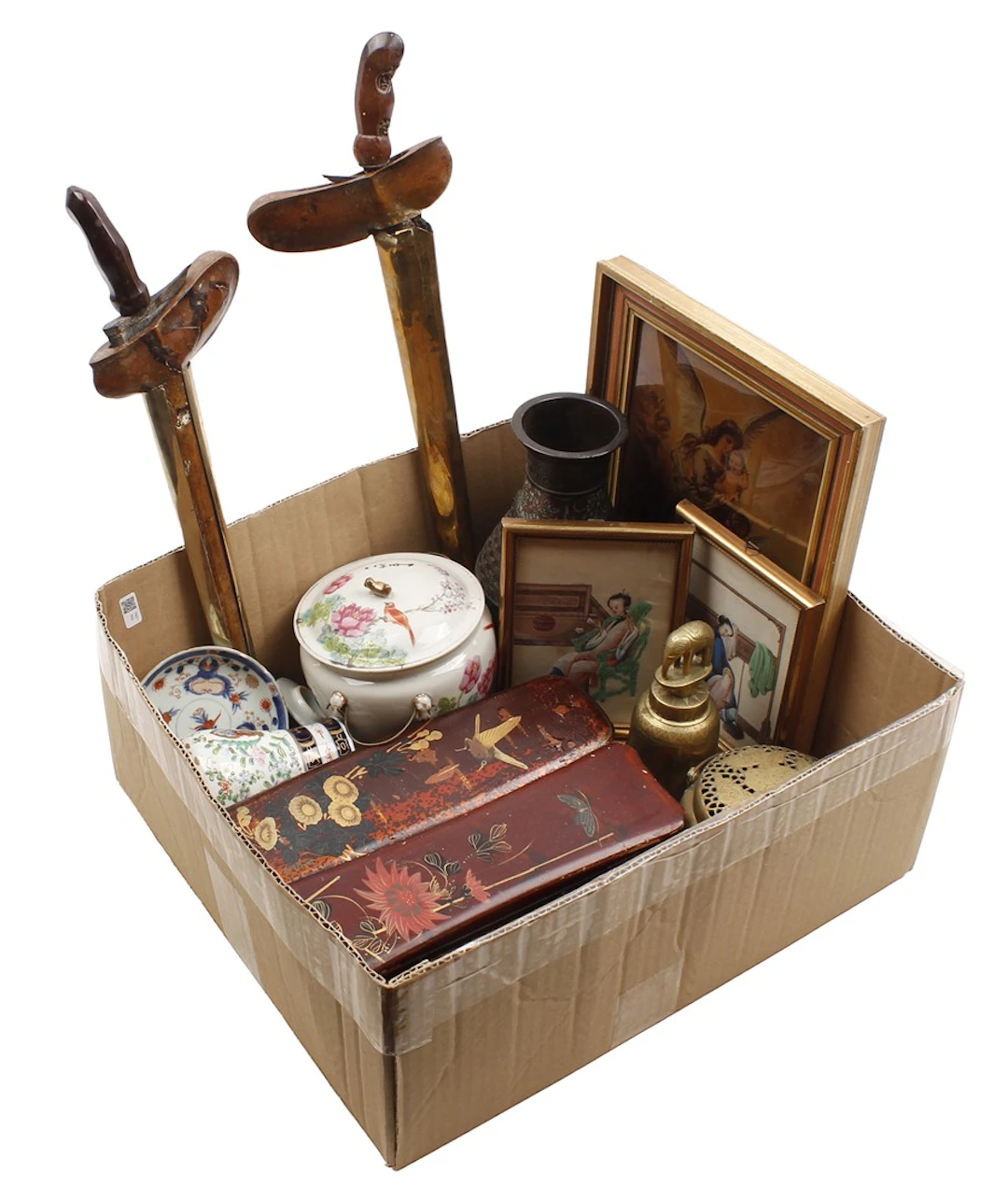Doos divers waaronder cloisonné vaas