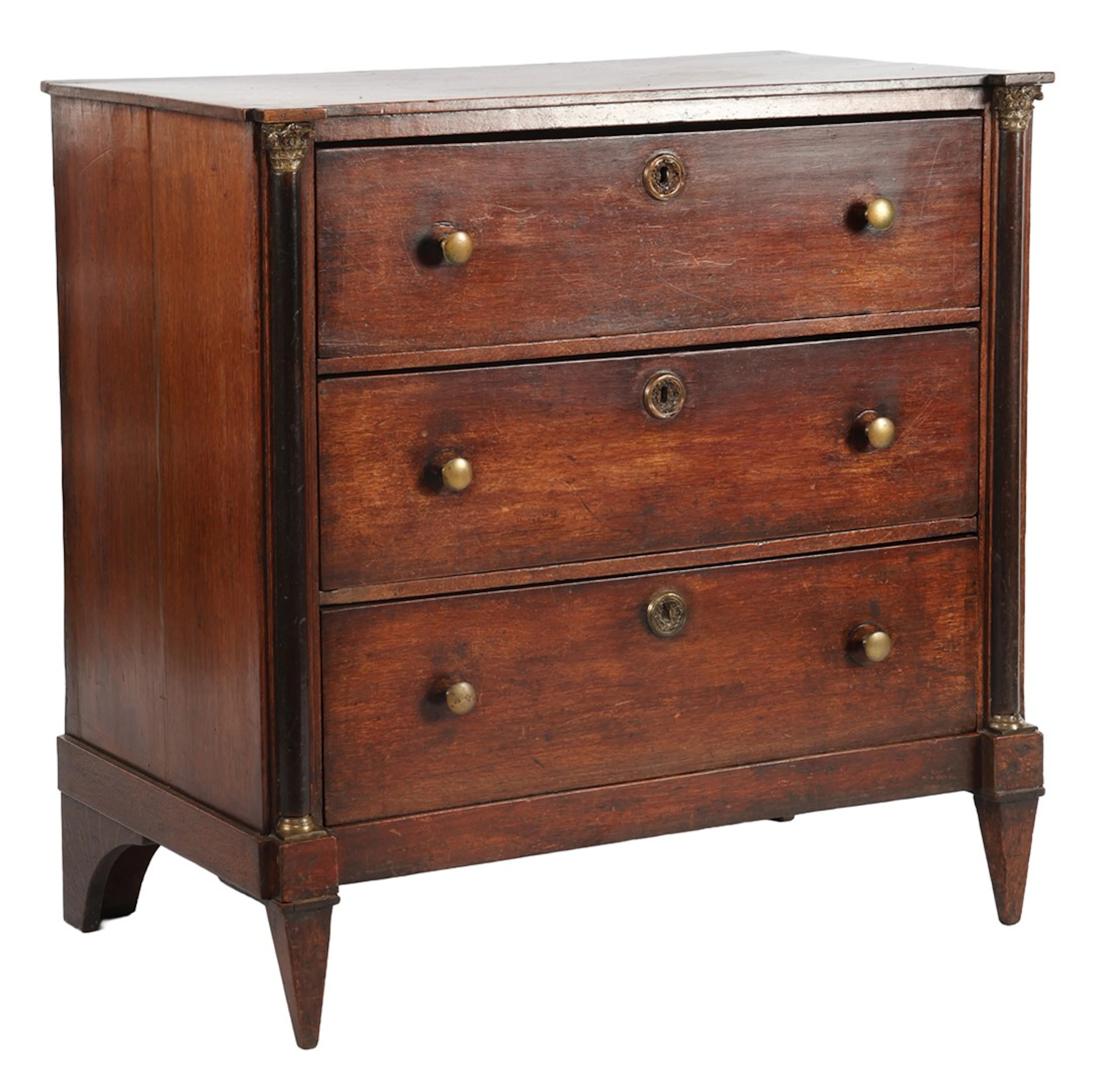 Noten Empire 3-laads commode met messing beslag