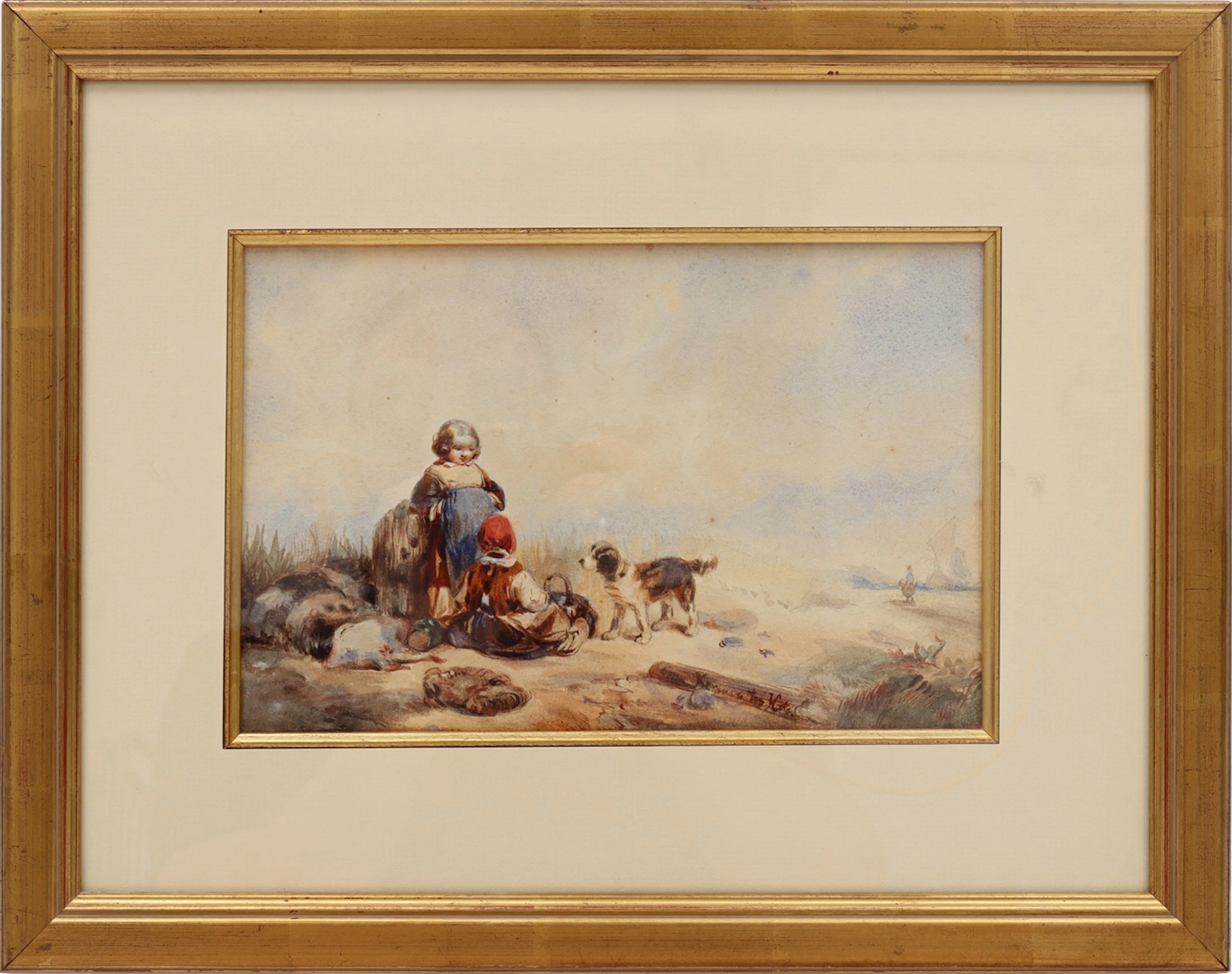 Kinderen met hond in de duinen