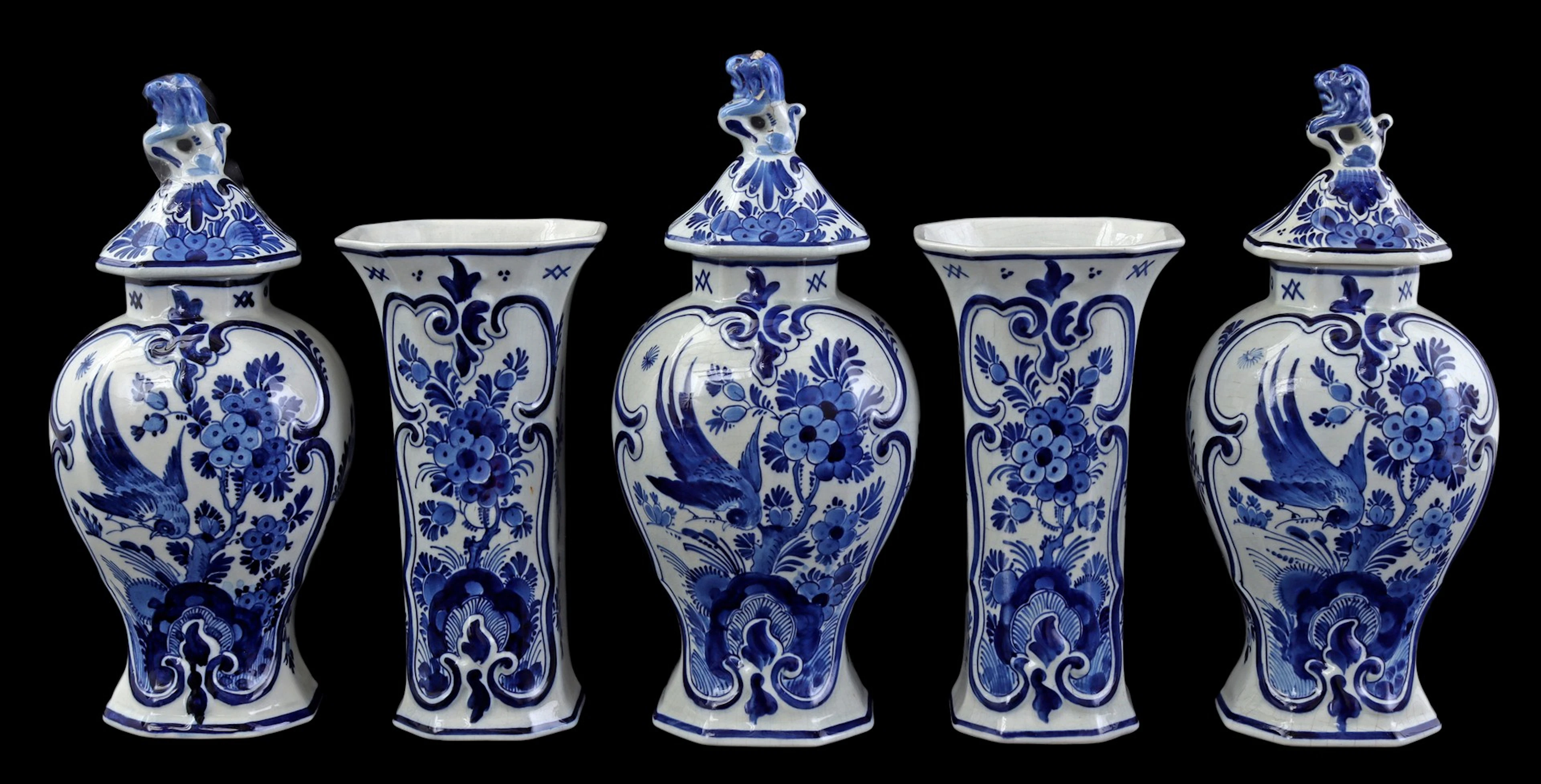 5-delig Porceleyne Fles Delft aardewerken kaststel