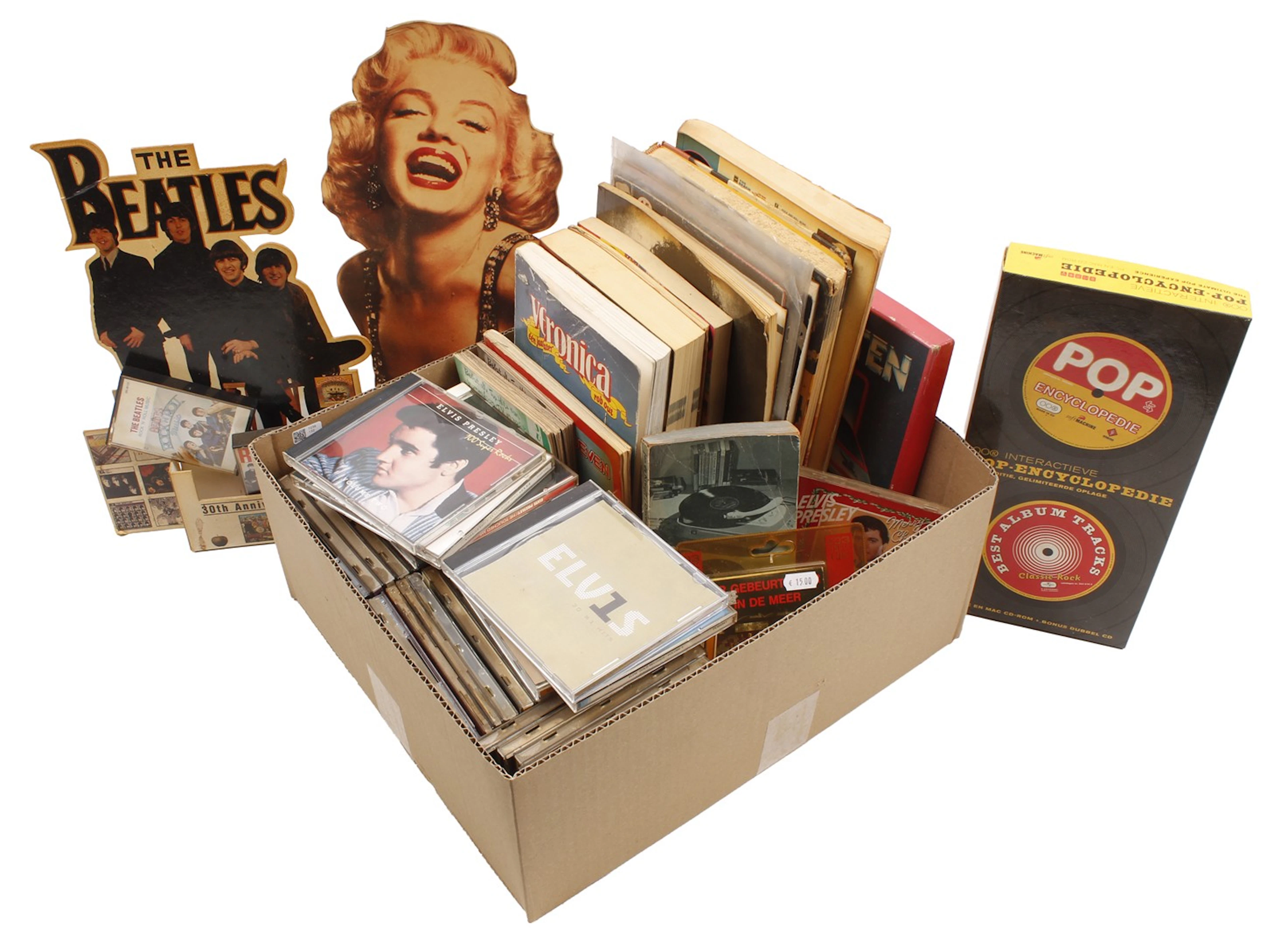 Doos divers waaronder Elvis CD's en diverse memorabilia