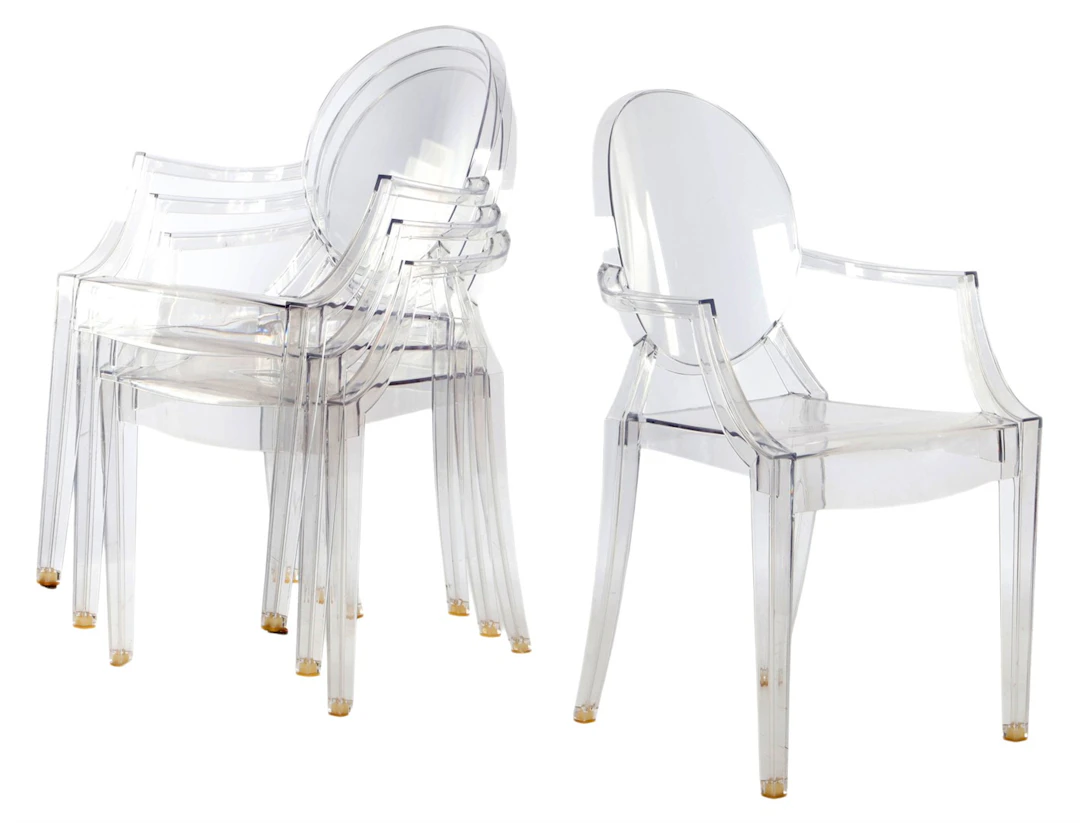 4 Louis Quinze-stijl polycarbonaat armstoelen