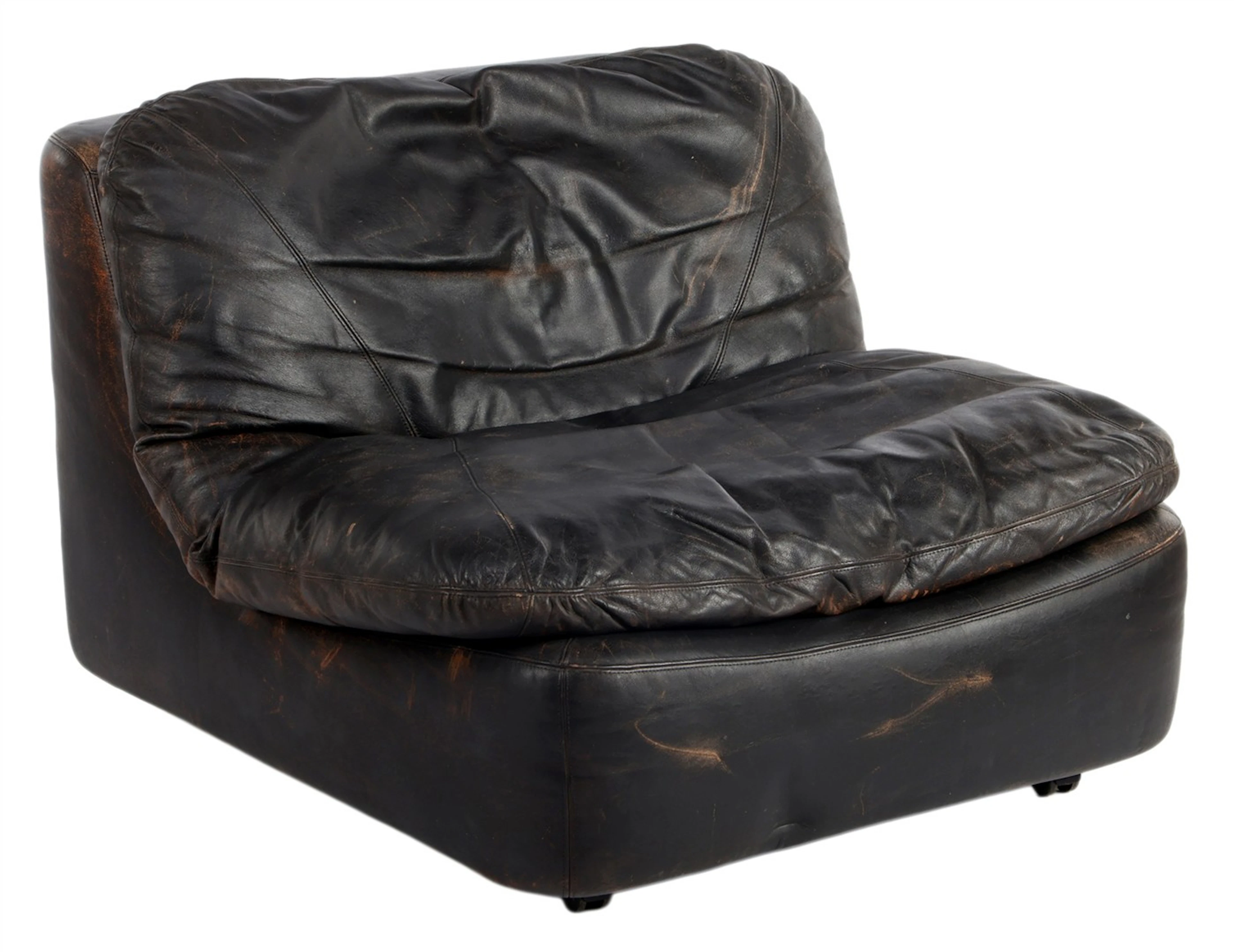 Verrijdbare zwart lederen fauteuil met afneembaar kussen