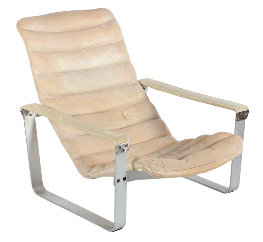 Wit lederen verstelbare lounge fauteuil op metalen onderstel