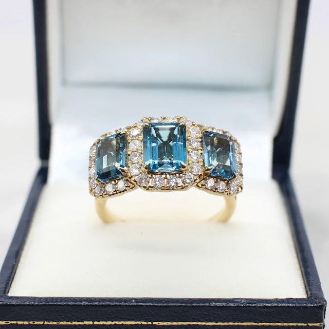 LARGE LONDON BLUE TOPAZ TRILOGY RING.
