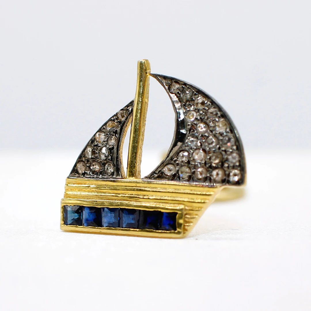 SAPPHIRE & DIAMOND SAIL BOAT PIN.