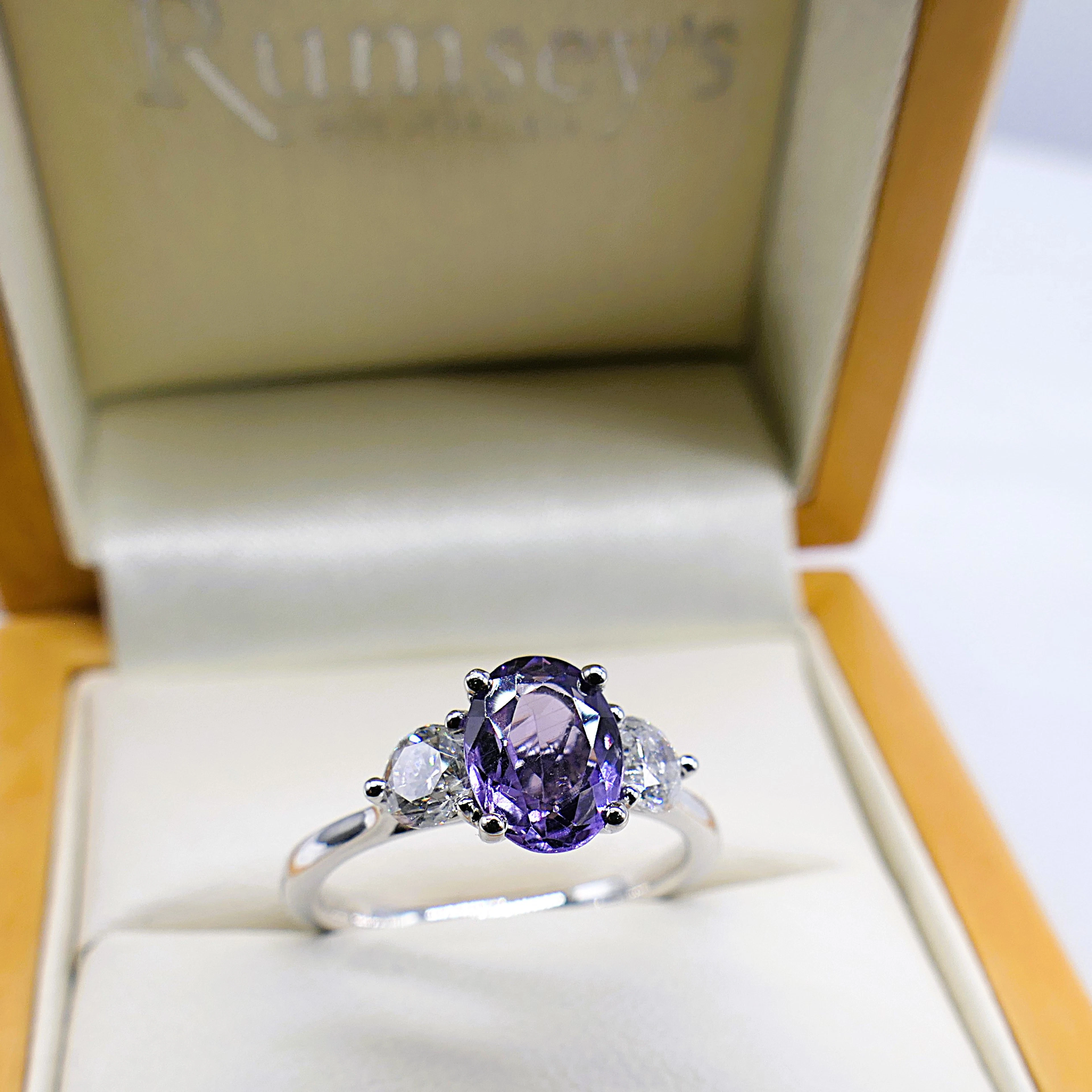 PURPLE SAPPHIRE & DIAMOND TRILOGY RING.