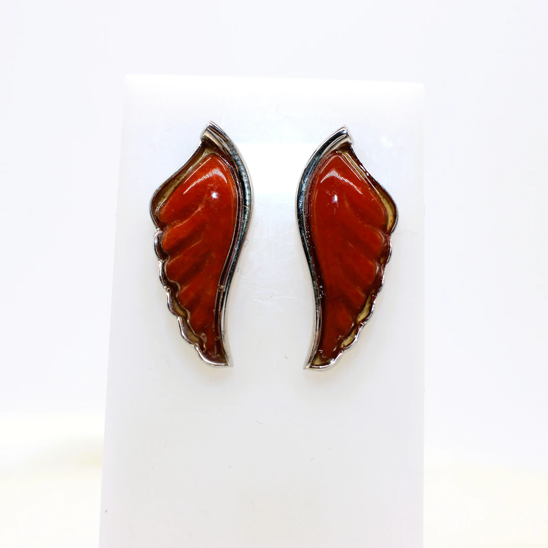 DYED JADE ANGEL WING EARRINGS.