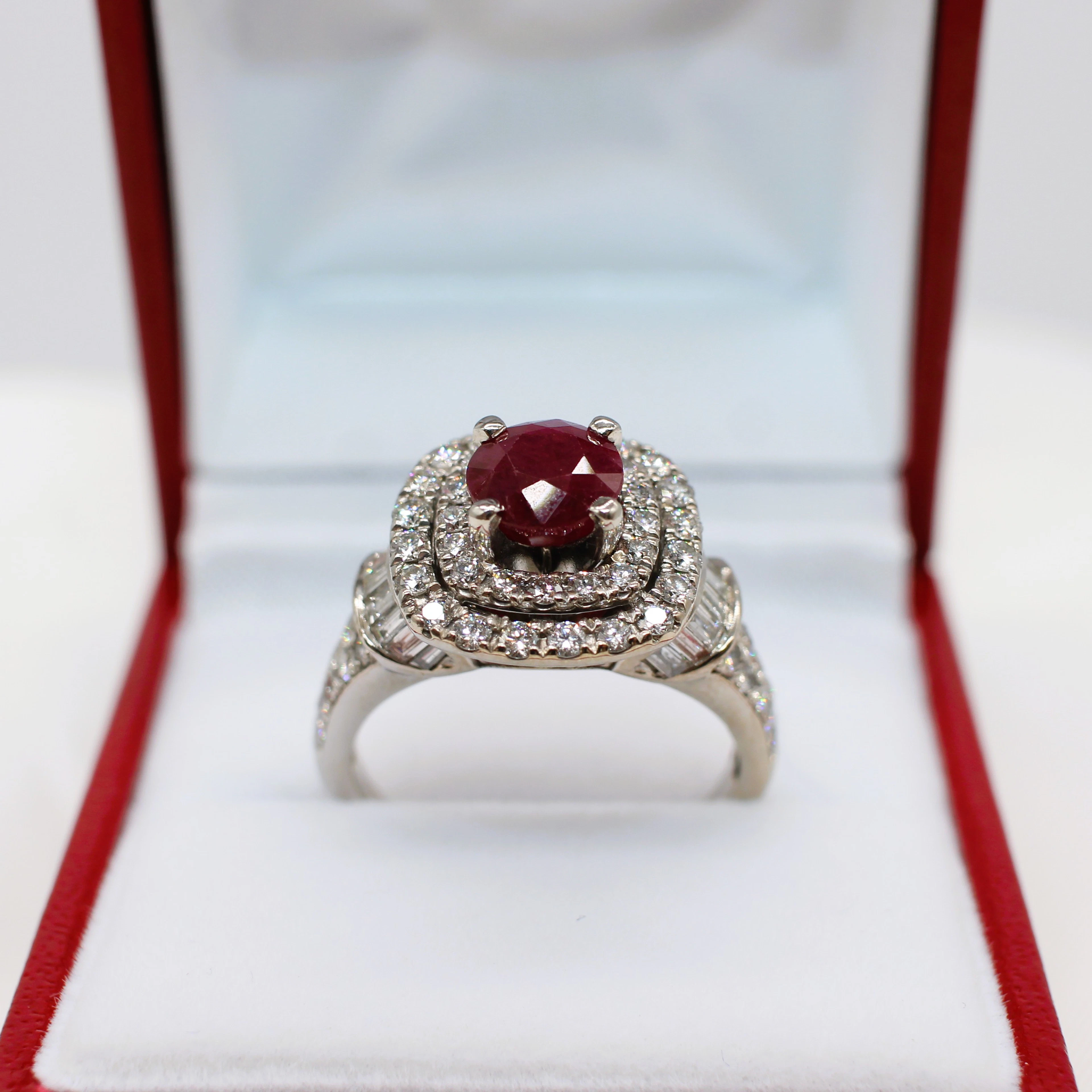 IMPRESSIVE DIAMOND & RUBY DOUBLE HALO RING.