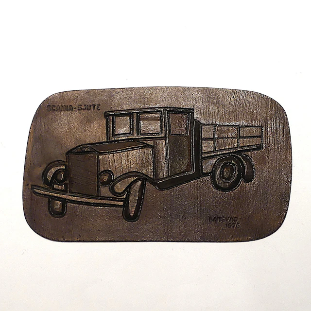 GUNNAR KANEVAD. väggrelief, gjutjärn, Scania, signerad -76.