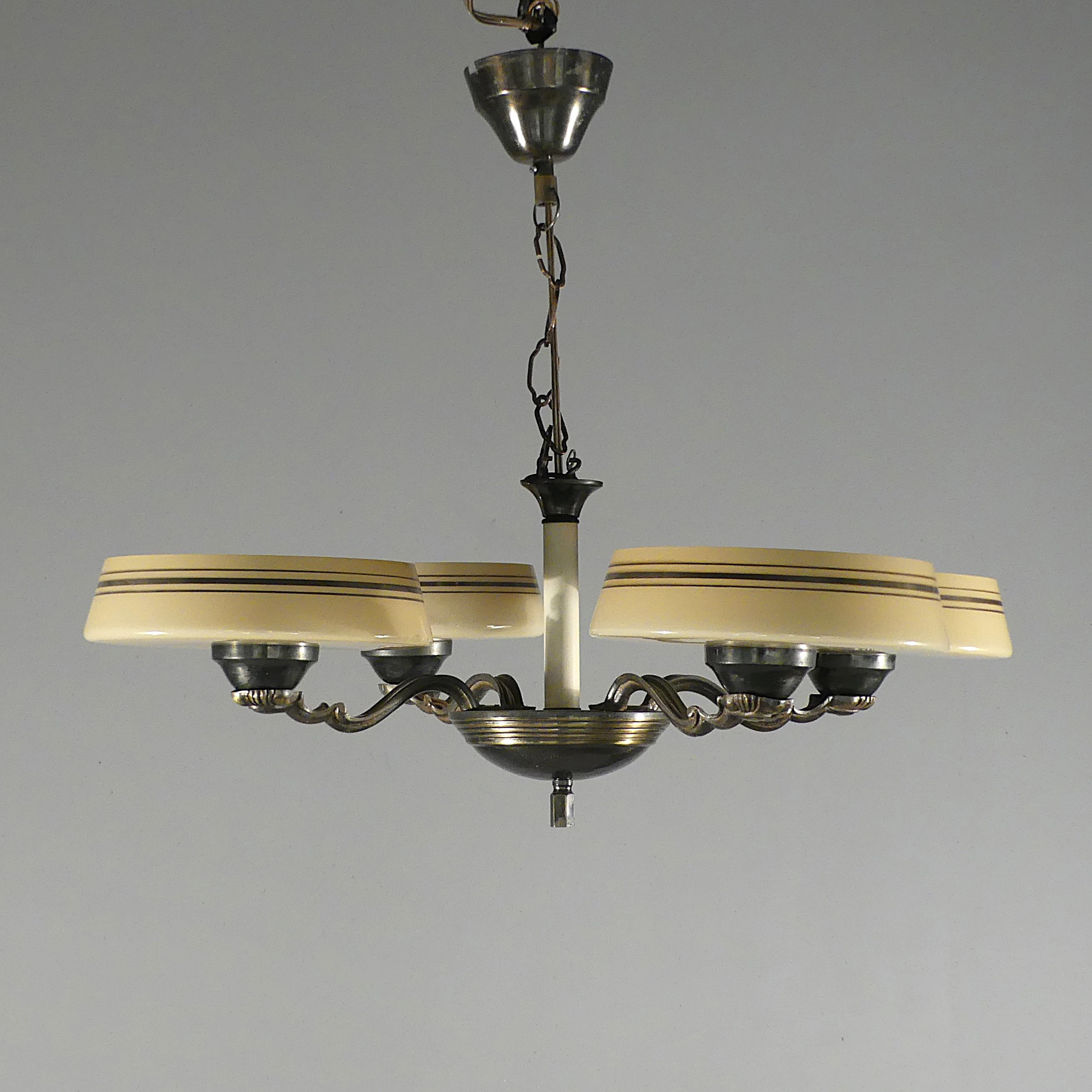 TAKLAMPA, brons med glaskupor, art deco.
