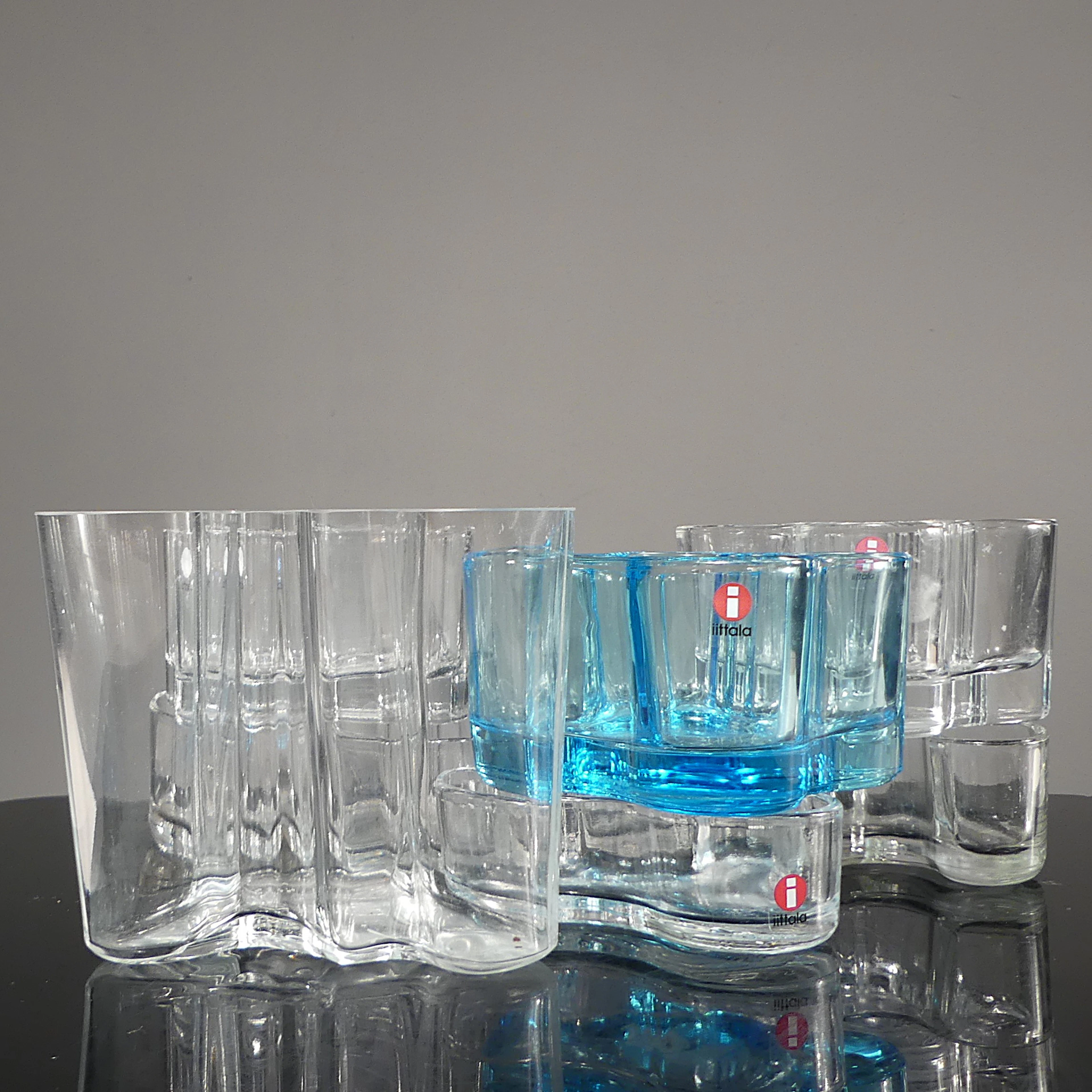 SKÅLAR, LJUSLYKTOR & VAS, sju delar, "Savoy", design Alvar Alto Iittala.
