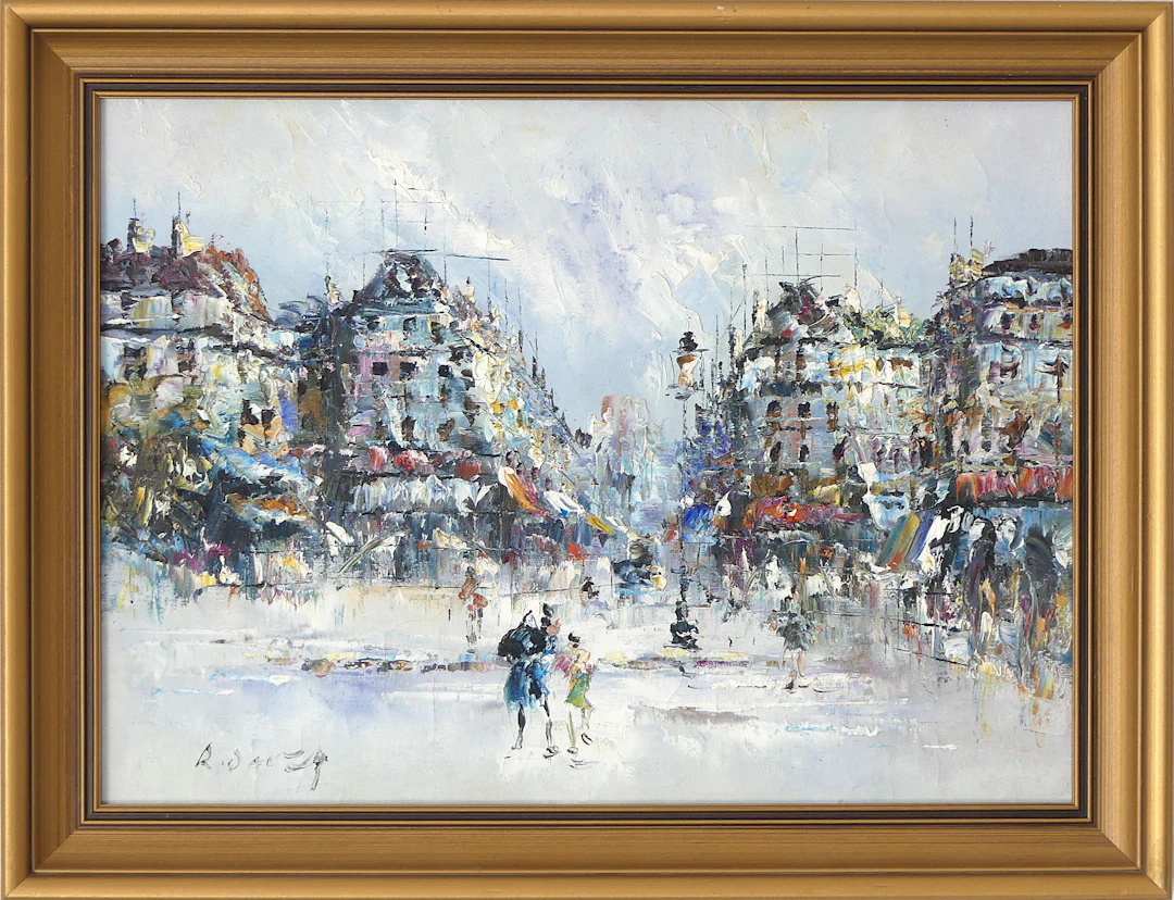 RANDALL DAVEY. olja på duk, gatuscen i Paris.