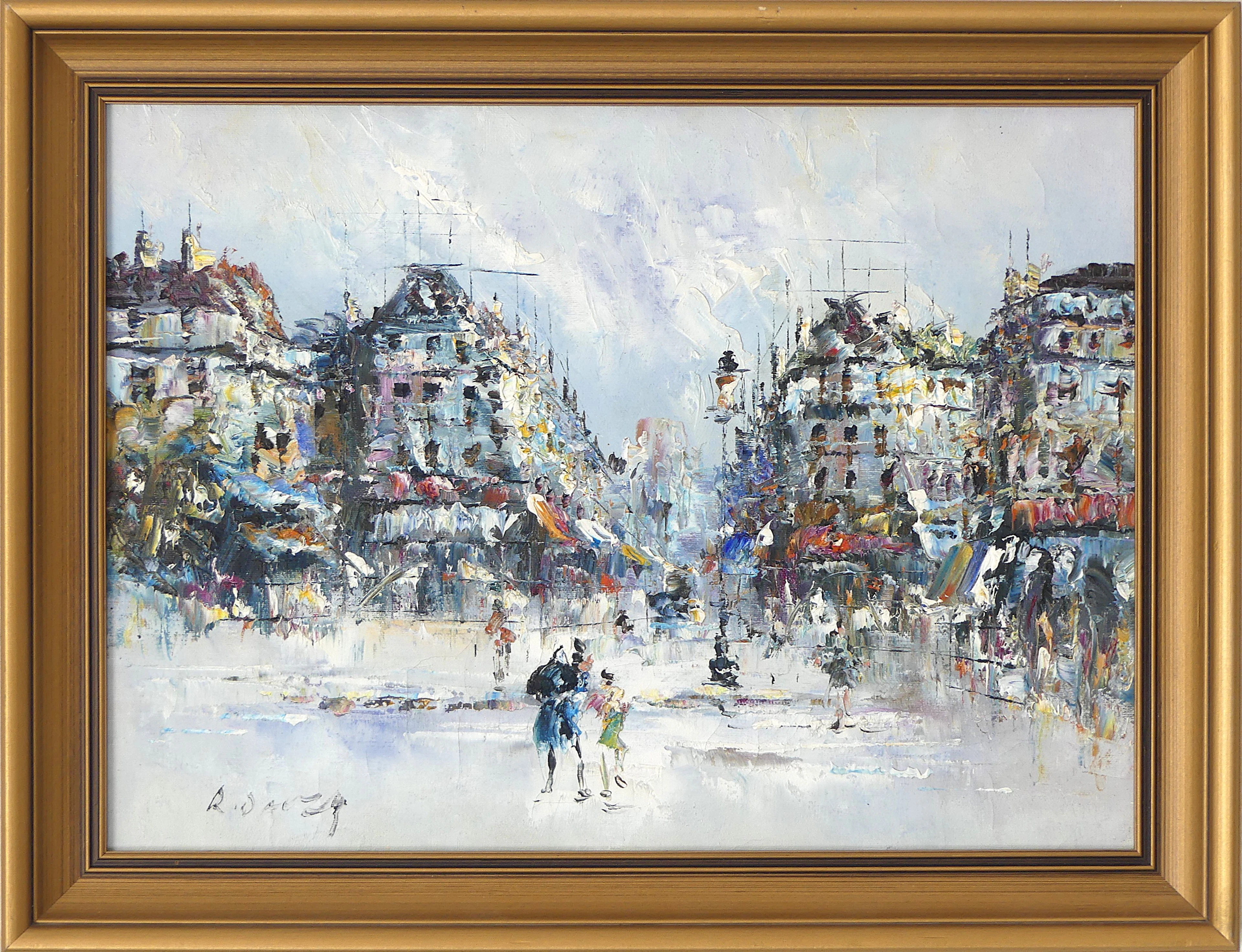 RANDALL DAVEY. olja på duk, gatuscen i Paris.