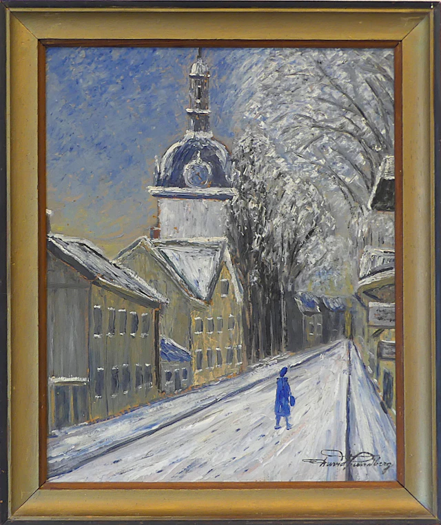 DAVID LUNDBERG. olja på pannå, "Rimfrost" Vänersborg, signerad.