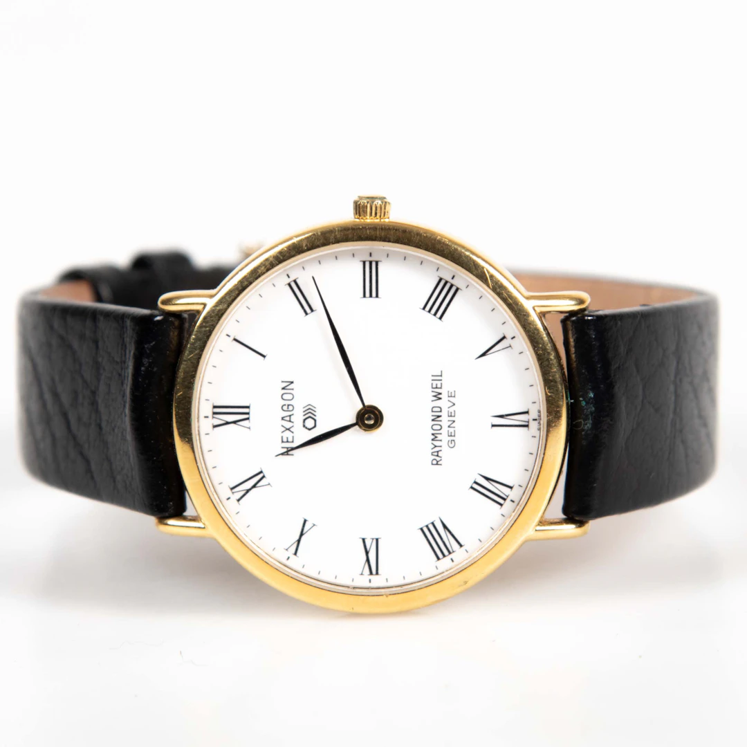 ARMBANDSUR. Förgylld, "Hexagon", Raymond Weil, Geneve.