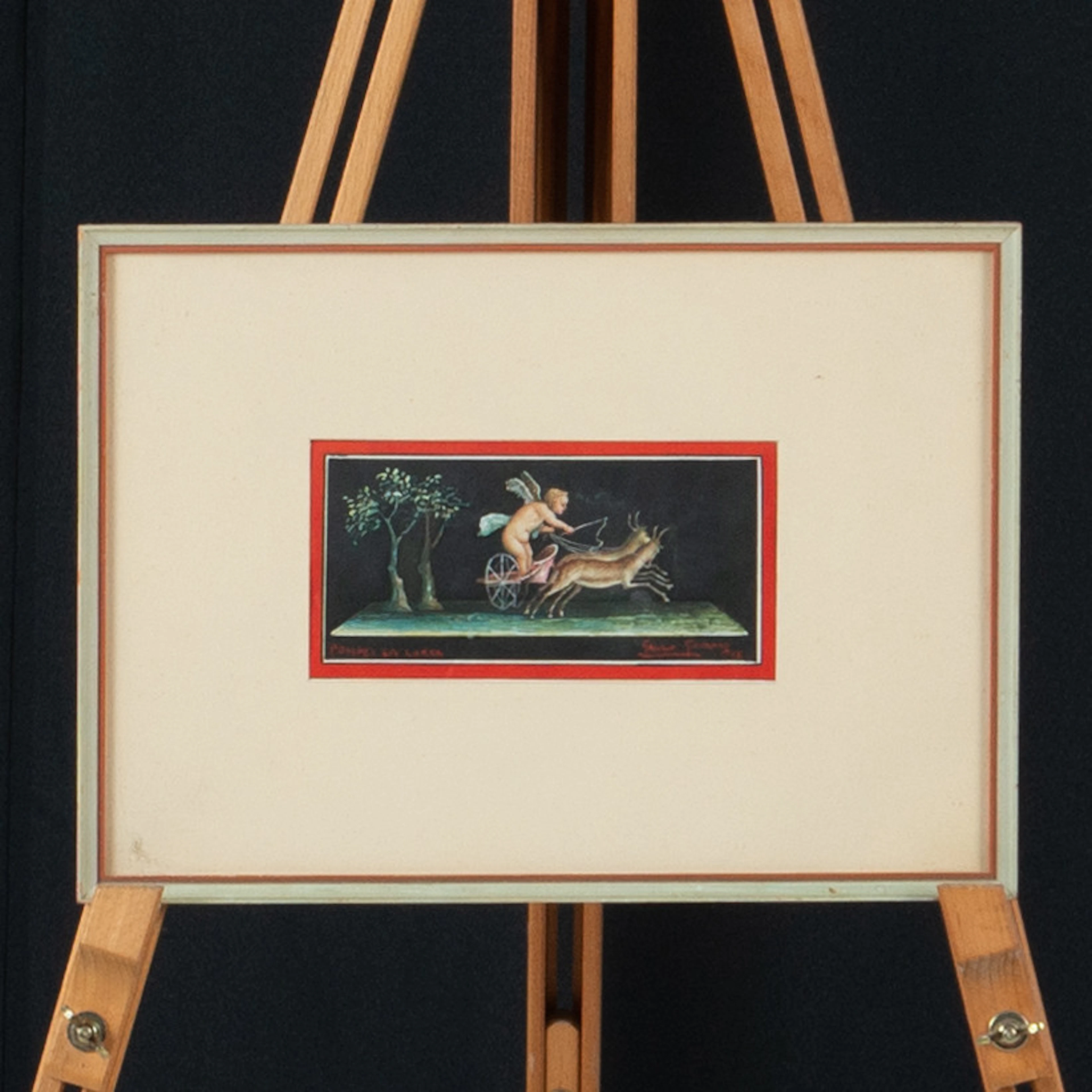 GALLO GIOVANNI. blandteknik på papper "Pompei la corsa".