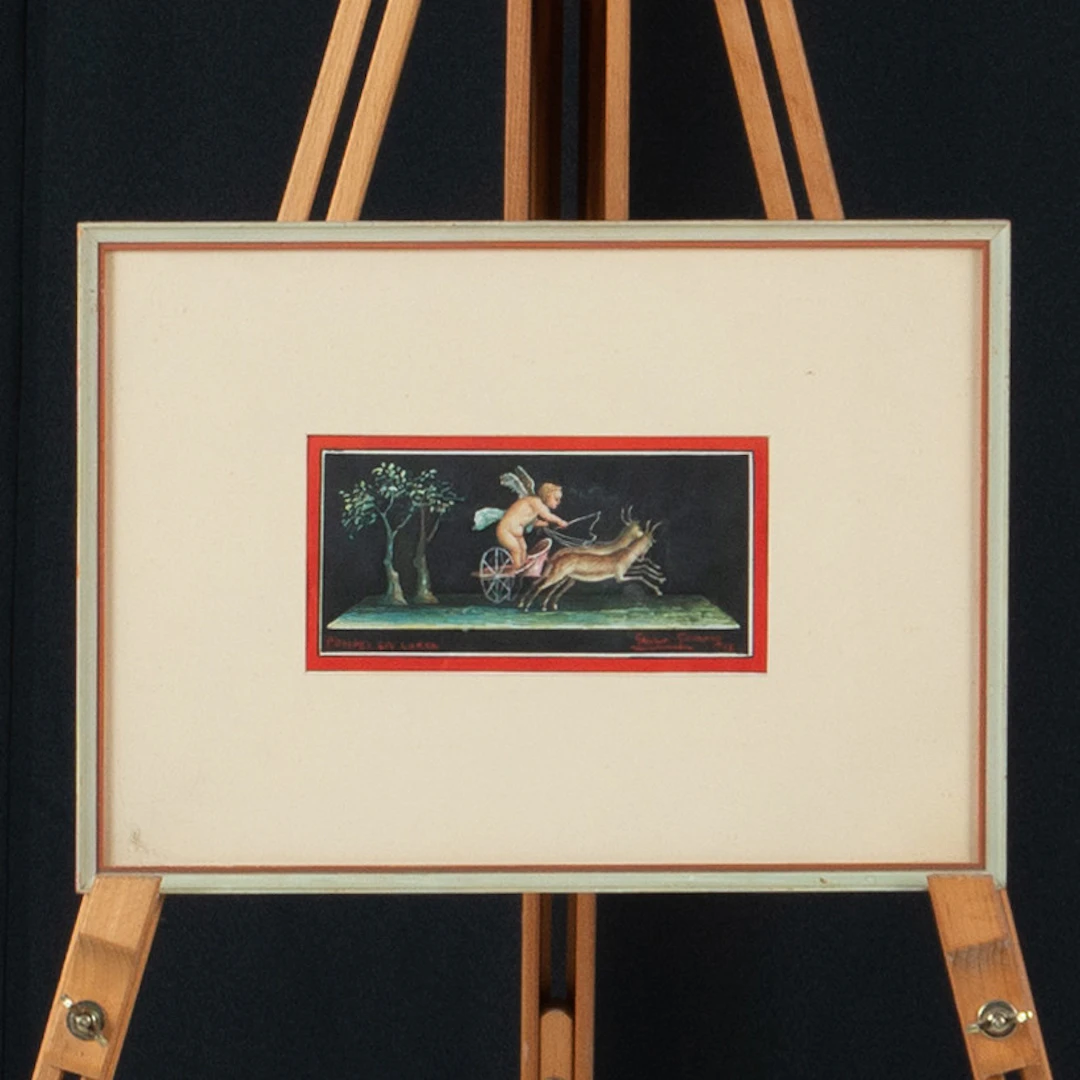 GALLO GIOVANNI. blandteknik på papper "Pompei la corsa".