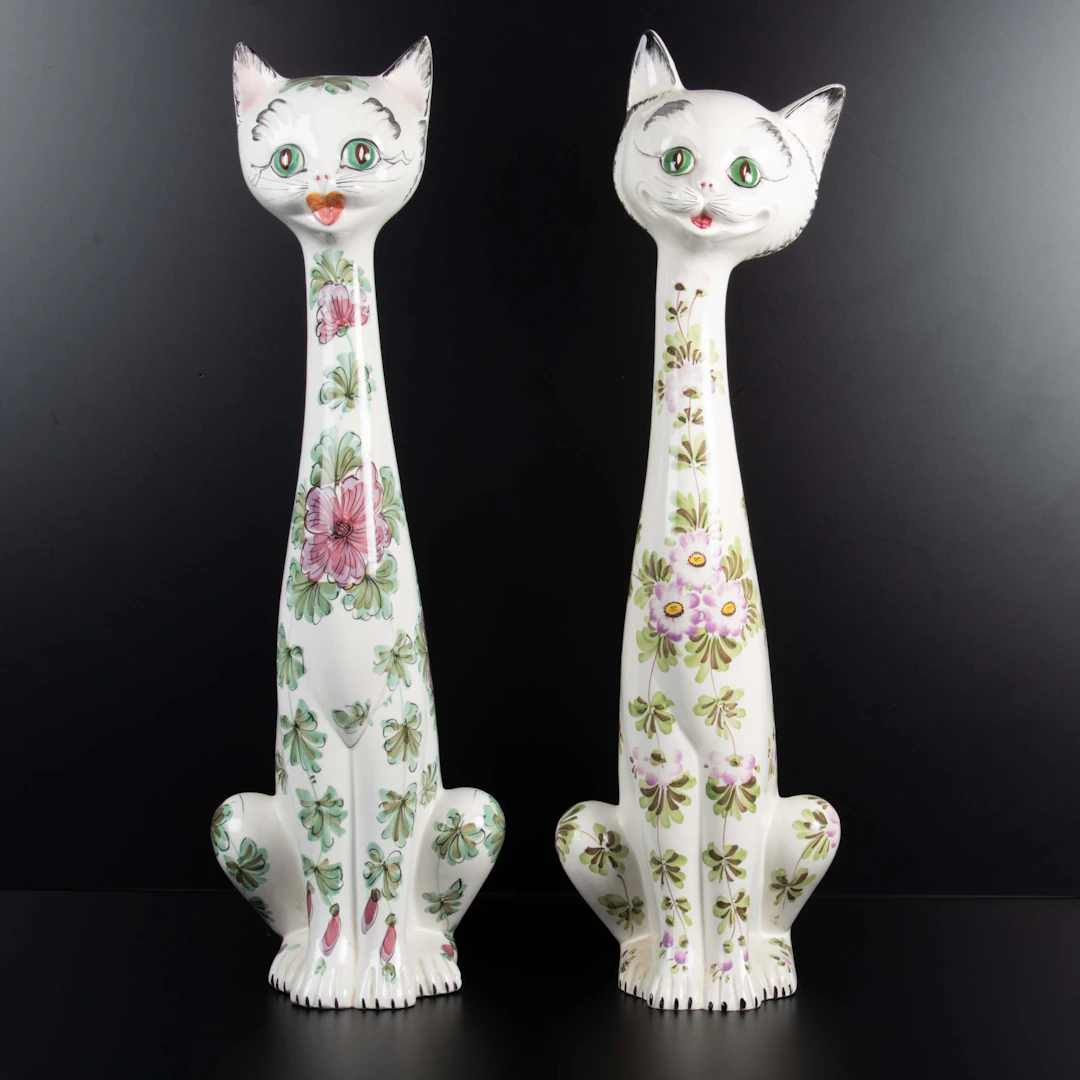 GOLVFIGURINER. Katt, 2 st, porslin, Italien.