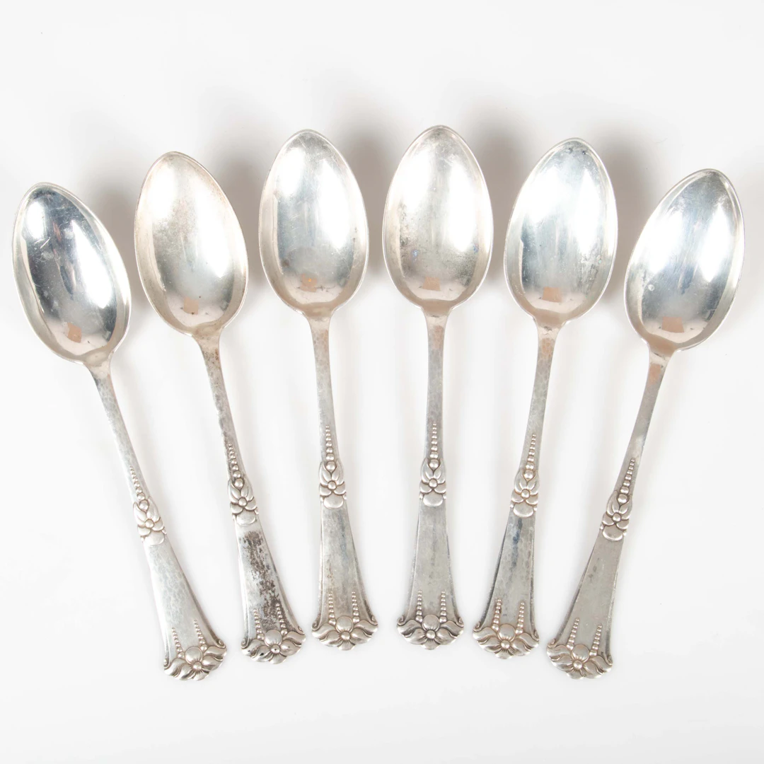 CHRISTAN FREDERIK HEISE. Matskedar, 6 st silver, Köpenhamn 1926, Danmark.