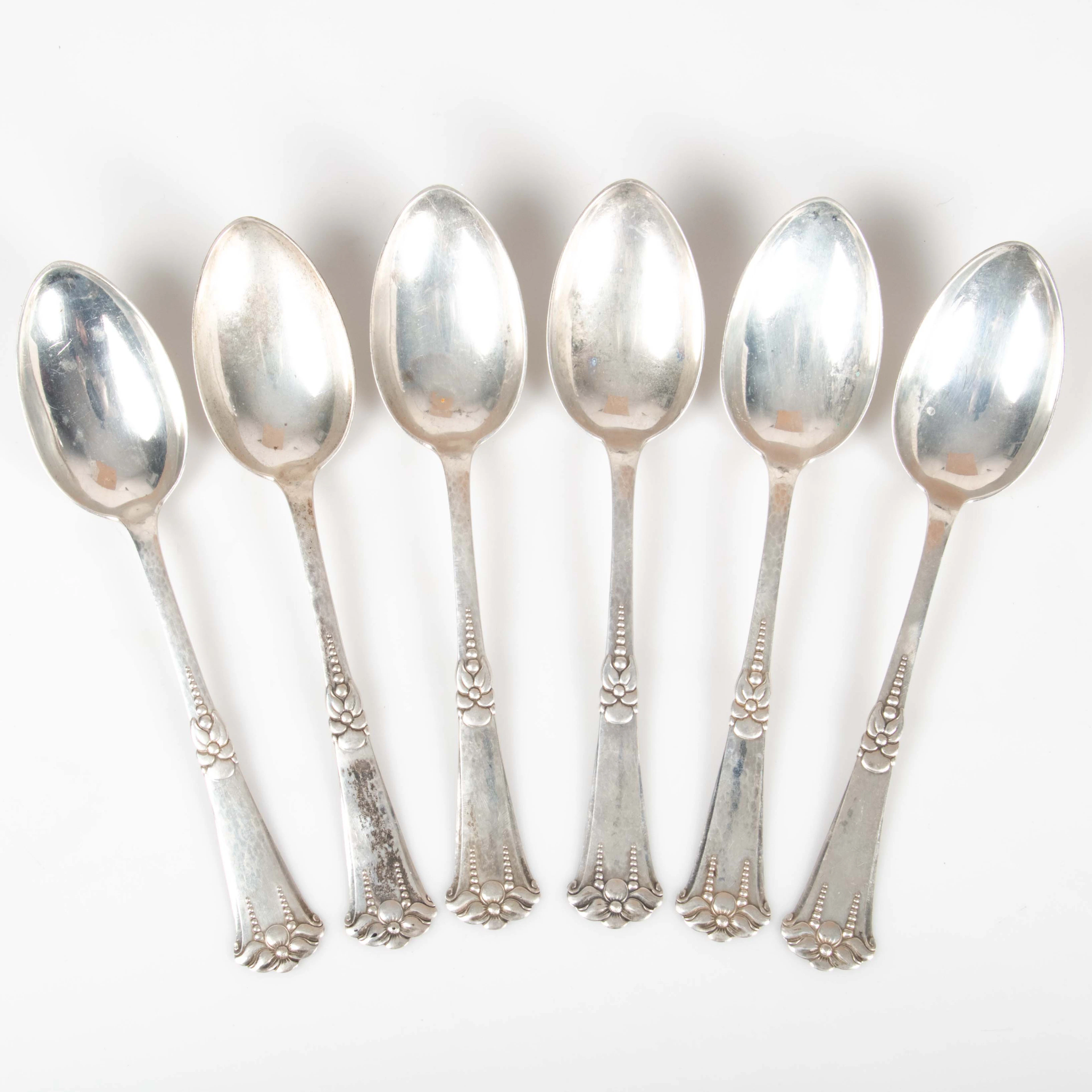 CHRISTAN FREDERIK HEISE. Matskedar, 6 st silver, Köpenhamn 1926, Danmark.