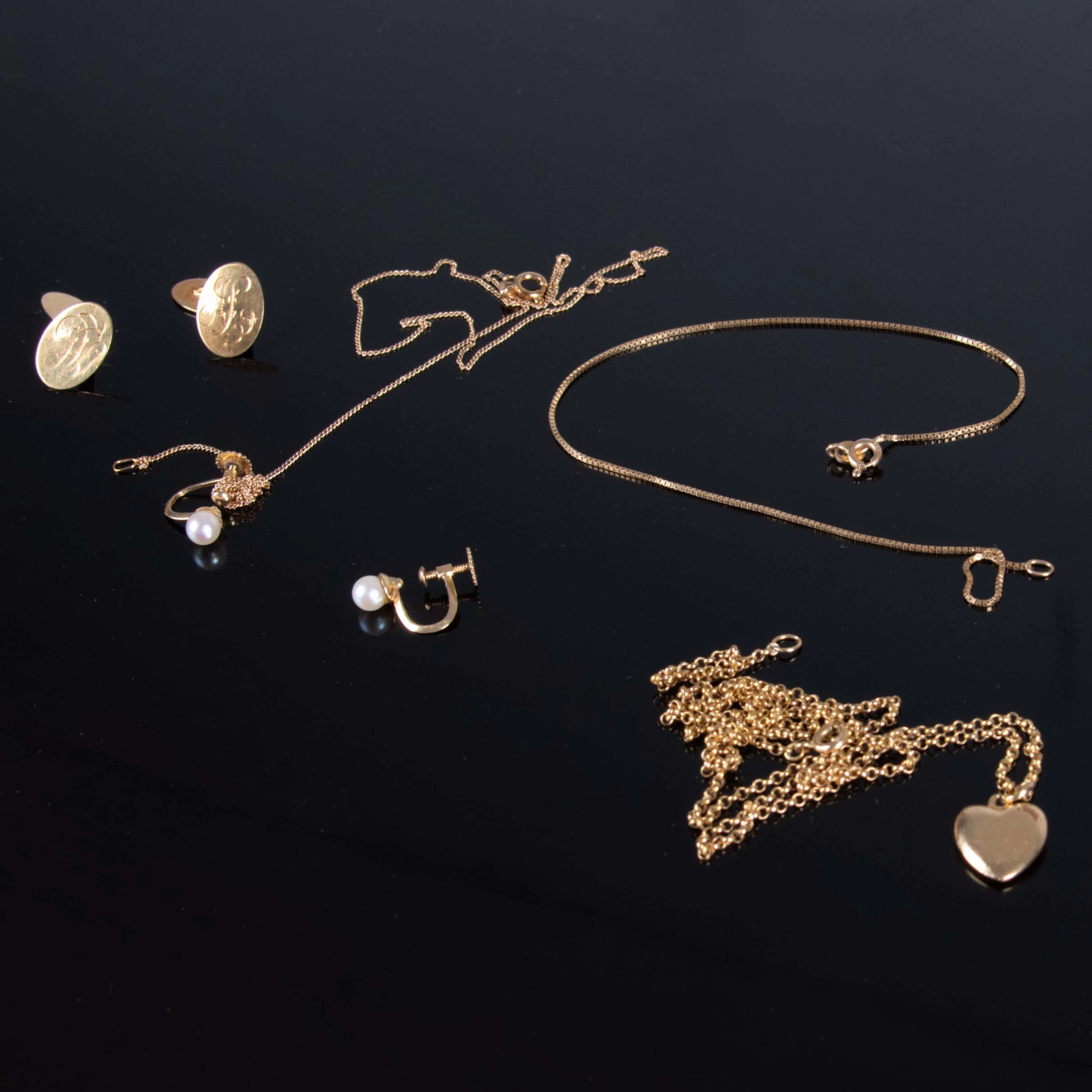 COLLIER, MANCHETTKNAPPAR SAMT ÖRHÄNGEN 18 k guld 12,71 g.