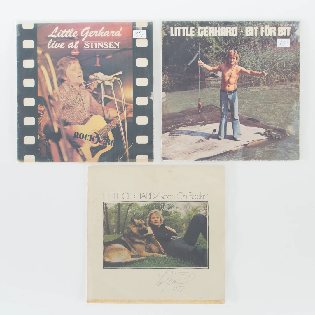 VINYLSKIVOR. Little Gerhard, 3 stycken, varav 2 signerade.