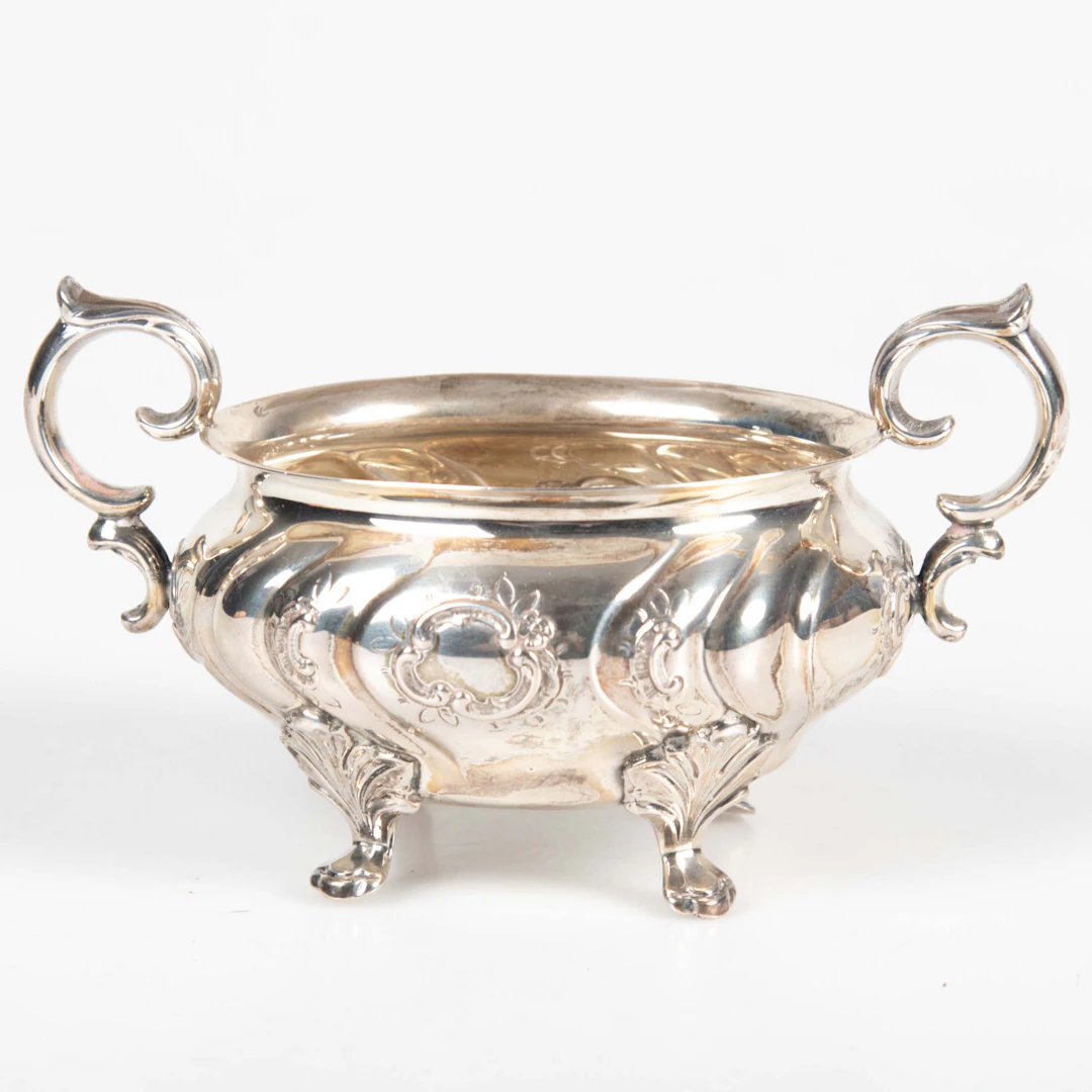 SOCKERSKÅL. Silver, CG Hallberg, Stockholm 1956, rokokostil.