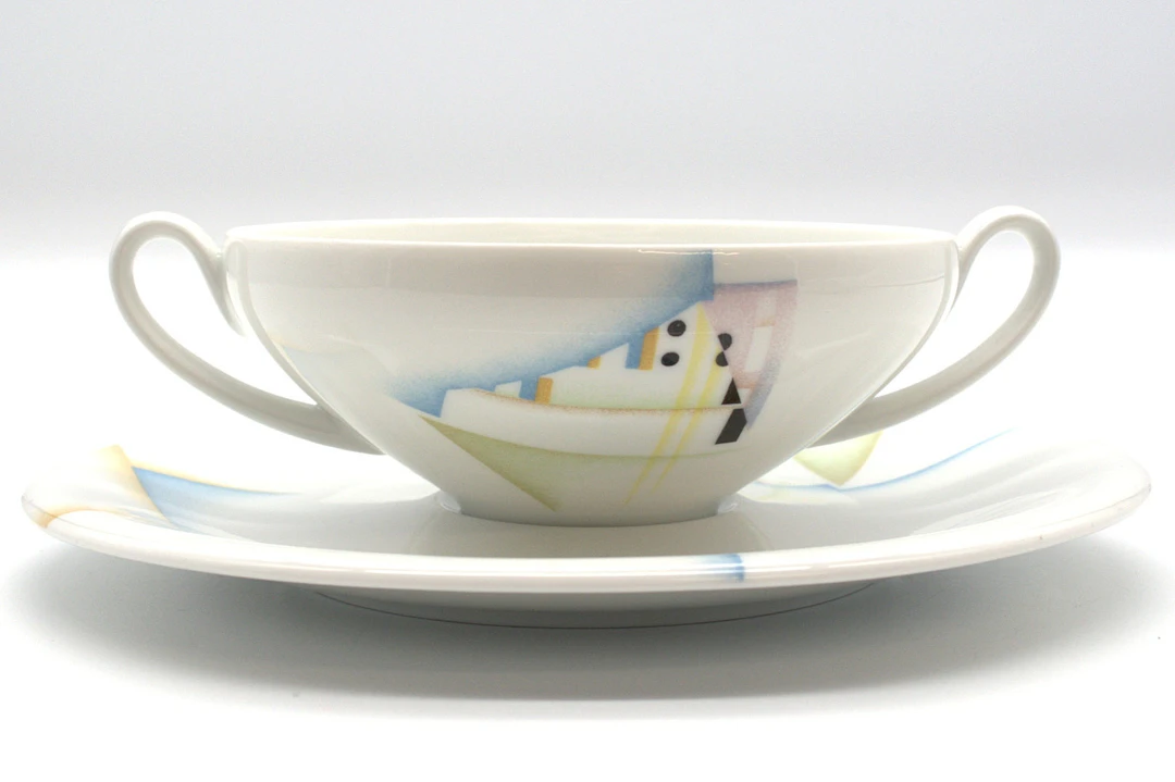 RICHARD GINORI. ITALIEN SUPPENTASSE MIT UNTERTASSE HANDBEMALT MIT