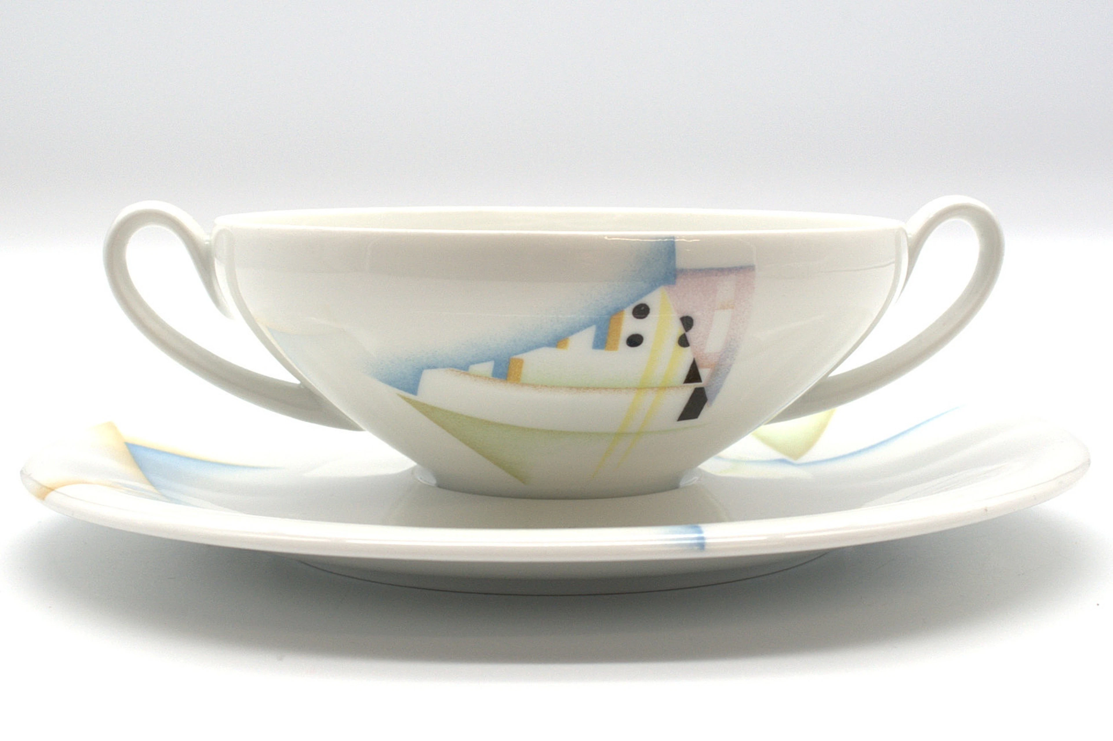 RICHARD GINORI. ITALIEN SUPPENTASSE MIT UNTERTASSE HANDBEMALT MIT