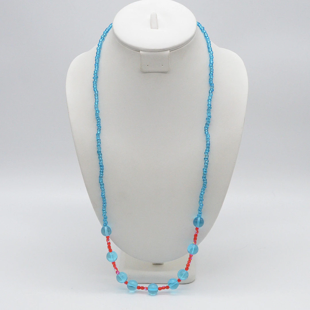 VINTAGE COLLIER, MURANO GLAS PERLEN, BLAU UND ROT, RUND UND FACETTIERT