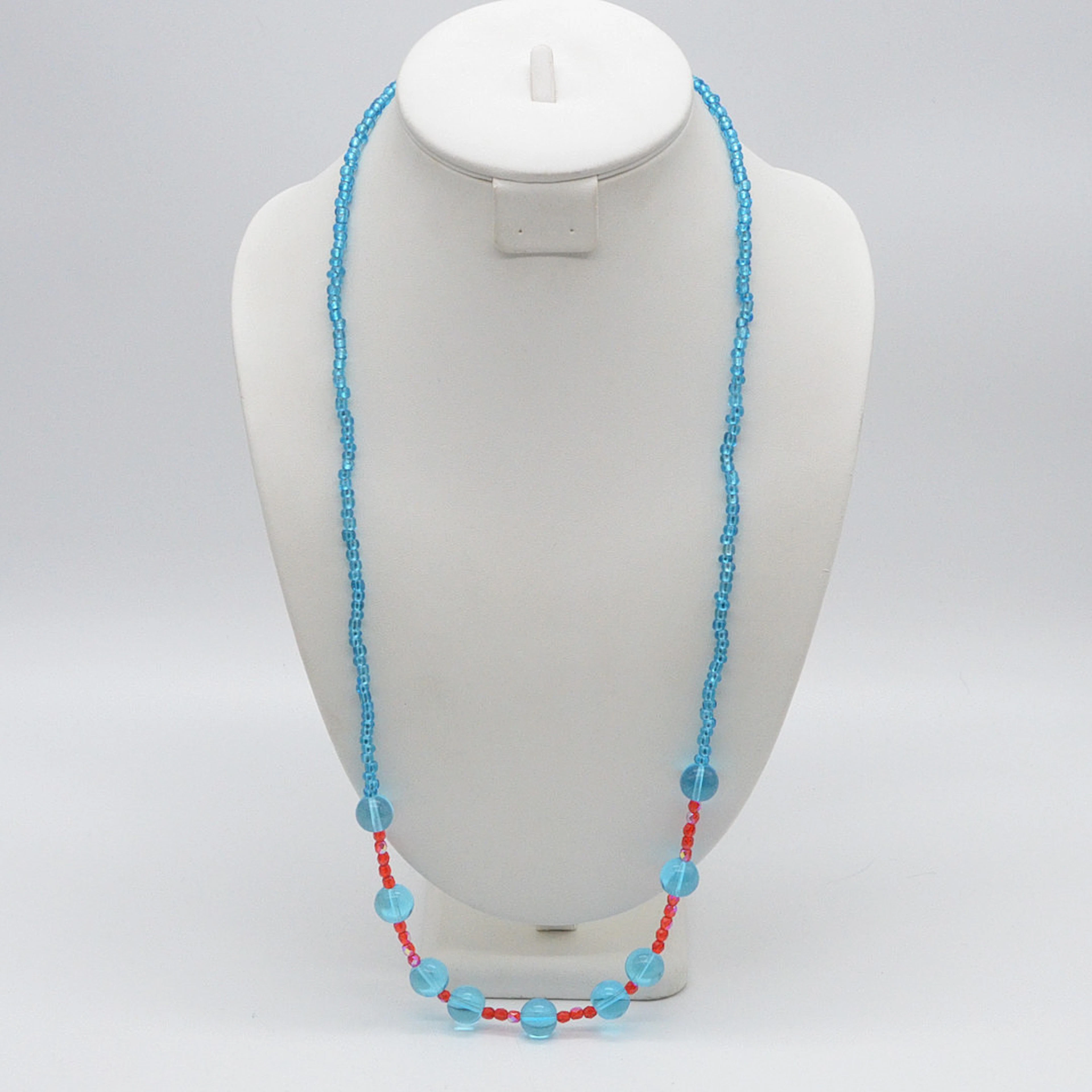 VINTAGE COLLIER, MURANO GLAS PERLEN, BLAU UND ROT, RUND UND FACETTIERT