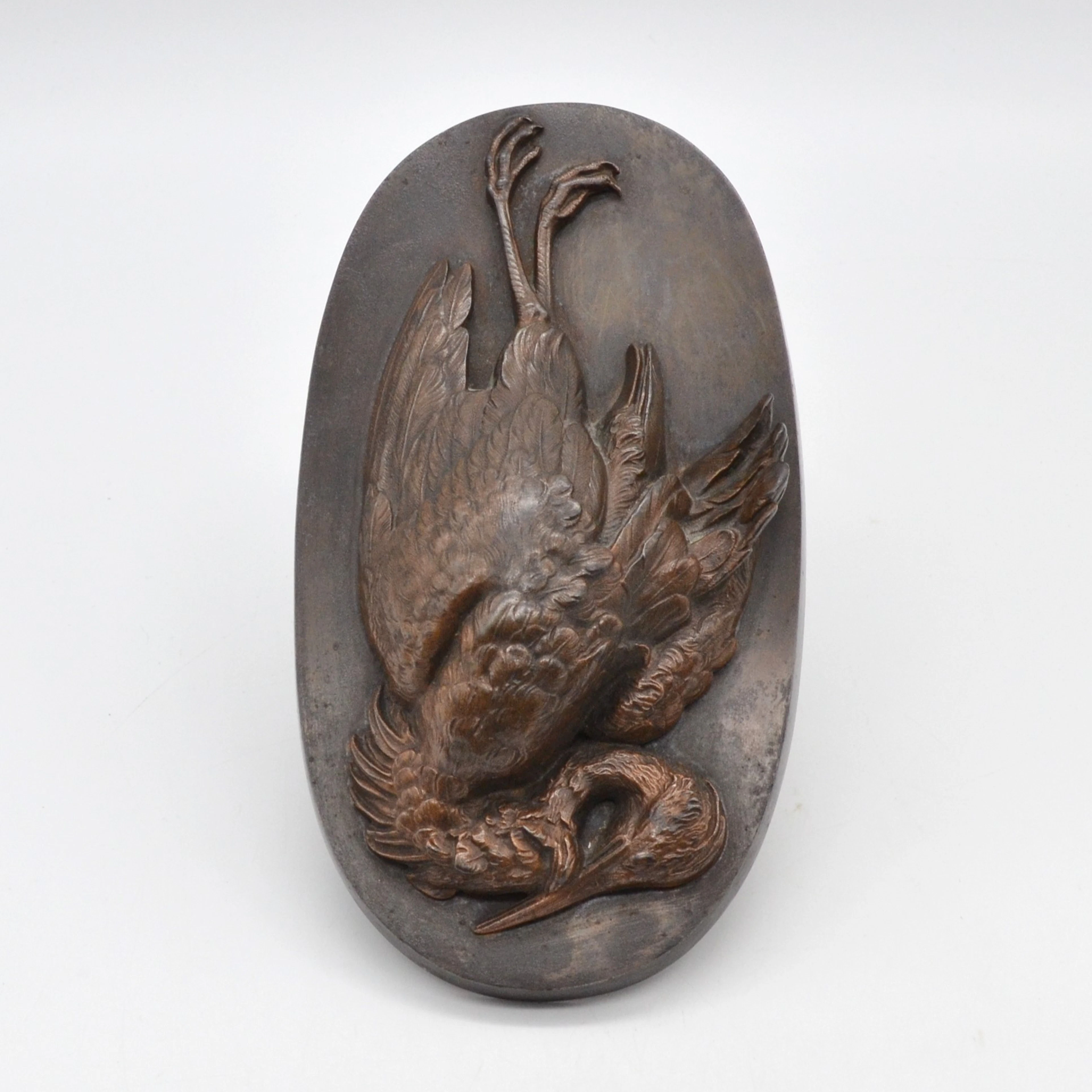 LAUCHHAMMER BRONZEGUSS, RELIEFBILD, VOGEL, BRONZE, OVAL, UM 1872 BIS