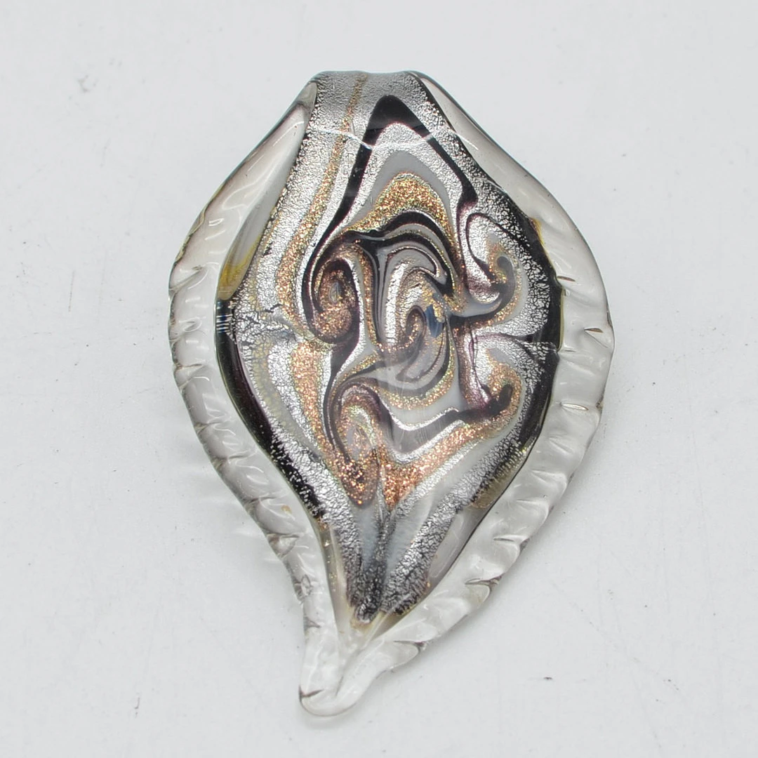 MURANO GLAS ANHÄNGER, BLATTFORM, STUDIOGLAS, GOLD- UND SILBERFLITTER